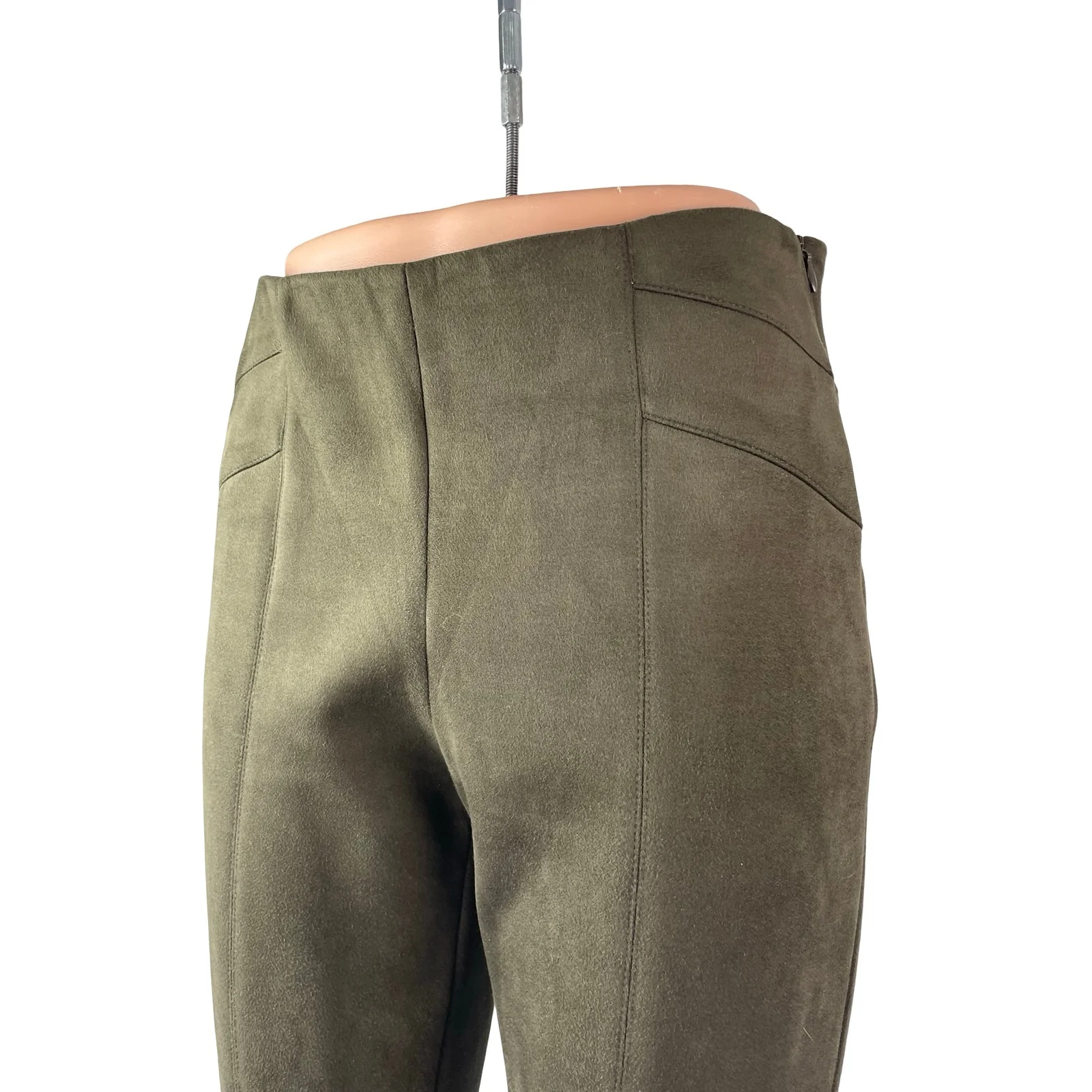 Zara Women's Olive Green Faux Suede High Rise Tapered Trousers Pants Size M - Image 3