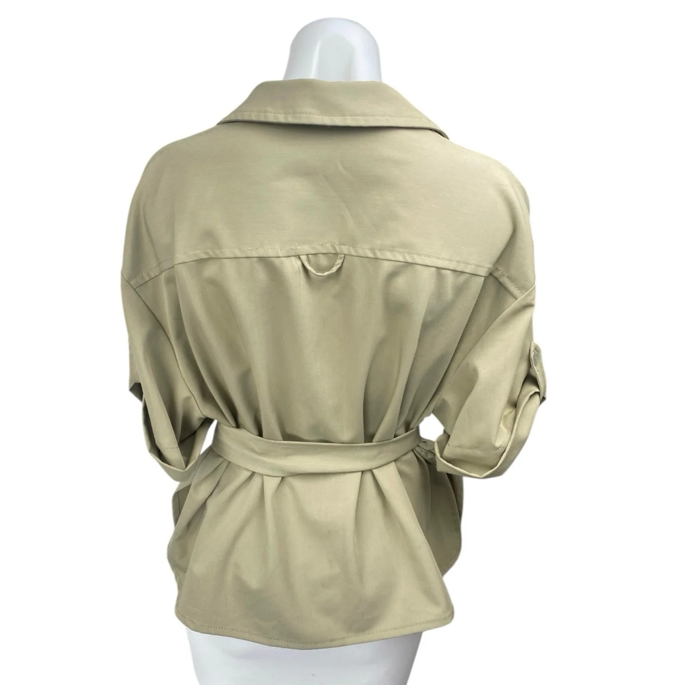 Zara Women's Olive Green Half Sleeve Belted Pockets Button Down Shirt Top Size S - Image 3