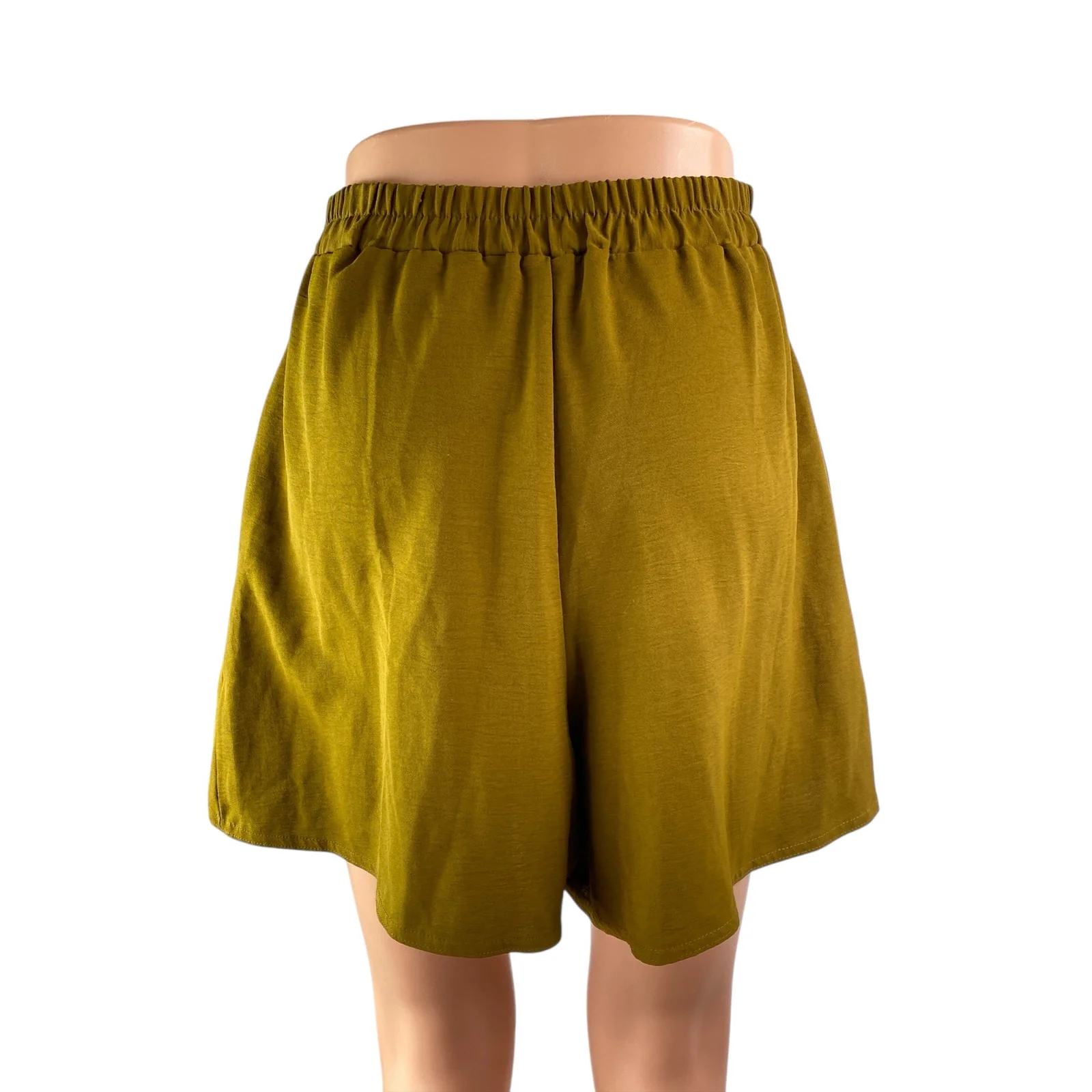 Zara Women's Olive Green Tie Waist Belted High Rise A Line Mini Shorts Size S - Image 2