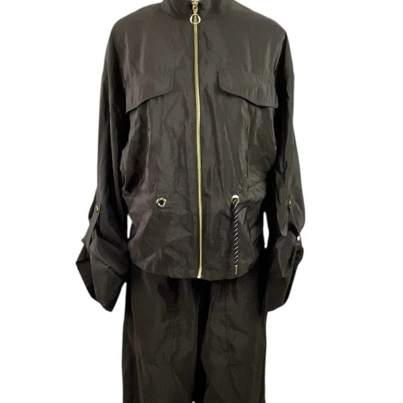 Zara Women's Olive Green Utility Tie Zip Up Jacket Pants 2 Piece Set Size M - Image 4