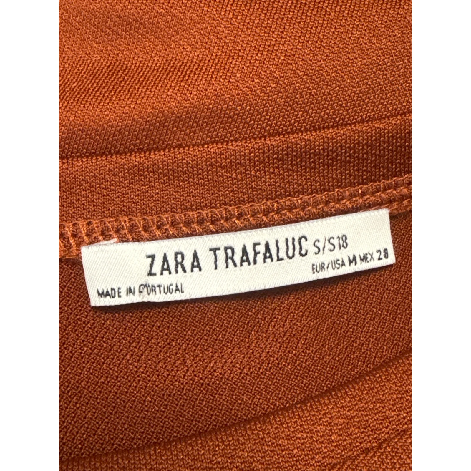 Zara Women's Orange Brown Ruched Long Sleeve Crew Neck Tee T-Shirt Blouse Top M - Image 4