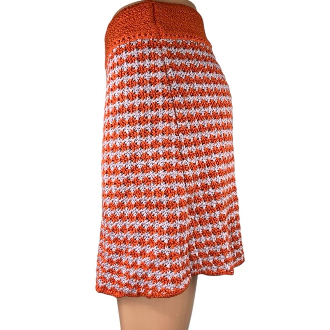 Zara Women's Orange Crochet Knitted Pattern Mini Straight Pencil Skirt Size M - Image 2