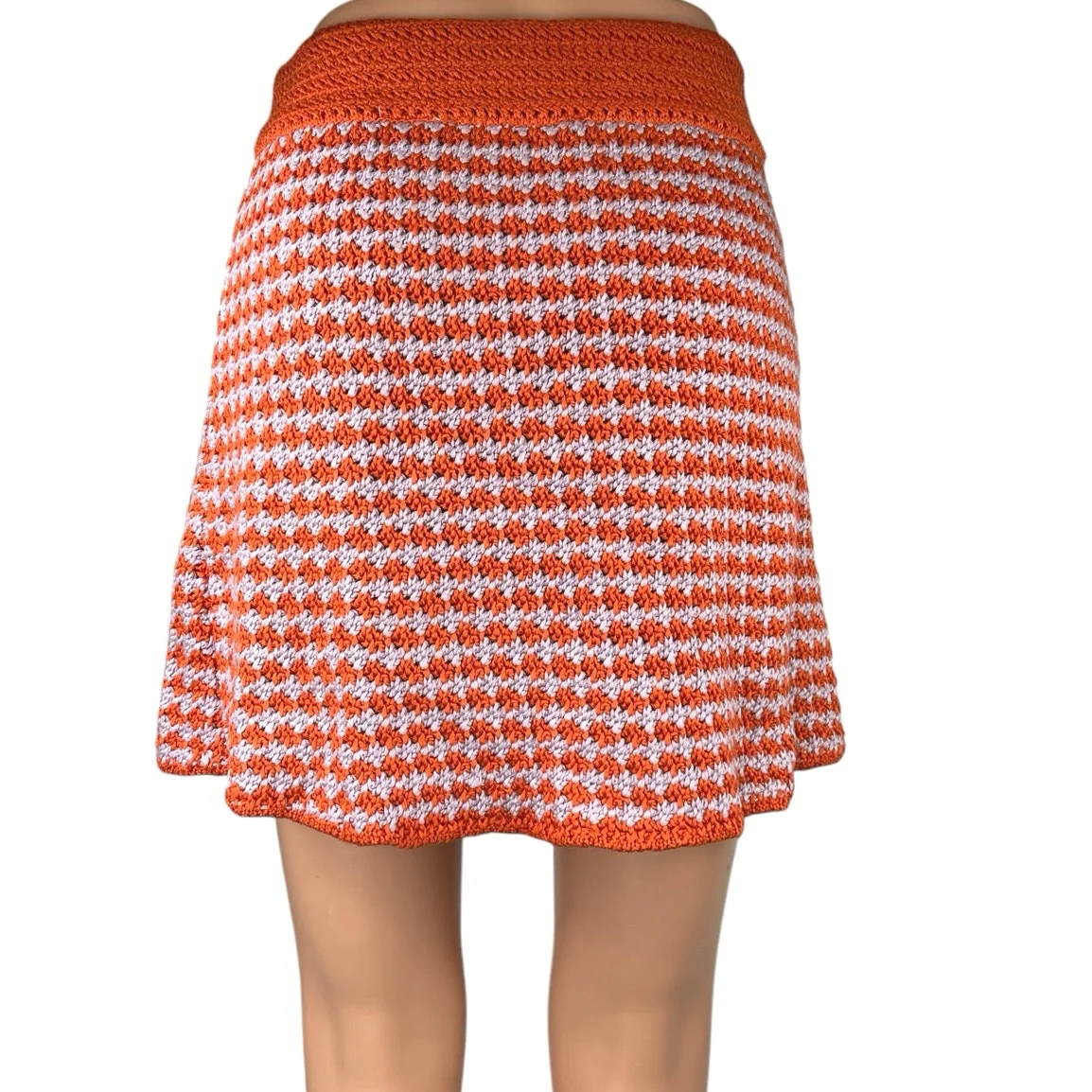 Zara Women's Orange Crochet Knitted Pattern Mini Straight Pencil Skirt Size M - Image 3
