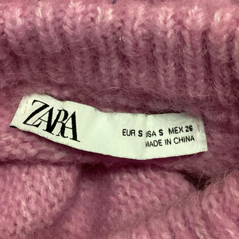 Zara Women's Pink Balloon Long Sleeve Knit Mock Neck Cropped Sweater Top Size S - Image 3