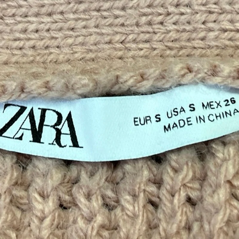 Zara Women's Pink Chunky Knit Tie Waist Oversize Wrap Cardigan Sweater Top Sz S - Image 3