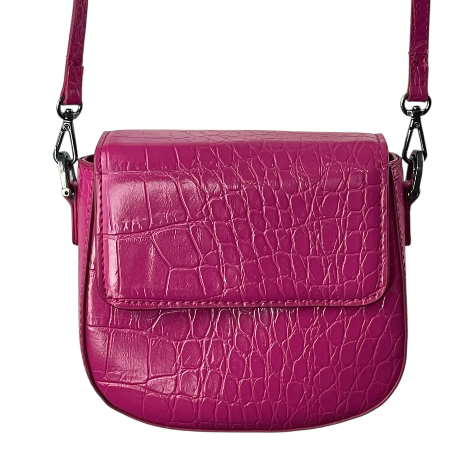 ZARA Womens Pink Faux Crocodile Leather Mini Crossbody Shoulder Handbag OS - Image 3