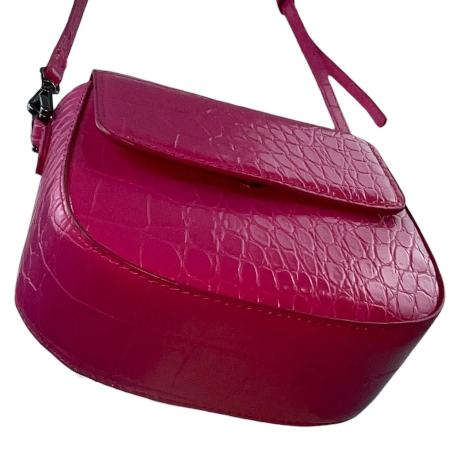 ZARA Womens Pink Faux Crocodile Leather Mini Crossbody Shoulder Handbag OS - Image 5