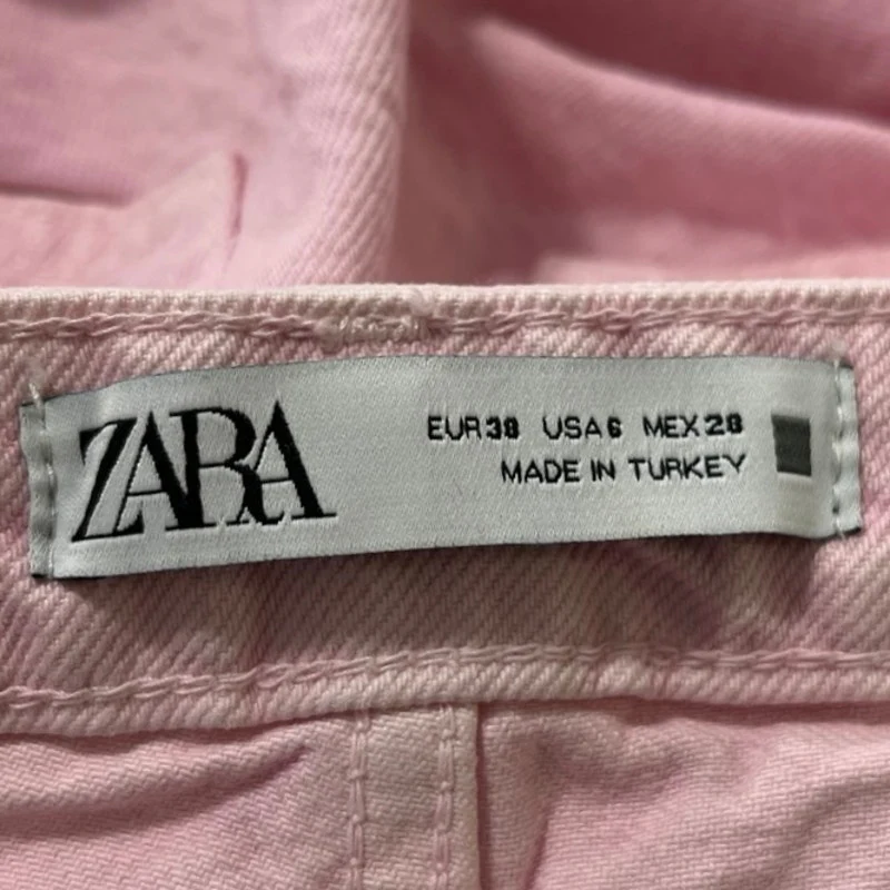 Zara Women's Pink High Waisted Loose Fit Casual Straight Denim Jeans Size S - Image 4