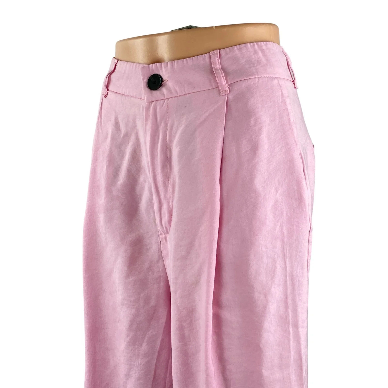 Zara Women's Pink High Waisted Pleated Wide Leg Baggy Trousers Pants Size M - Image 2