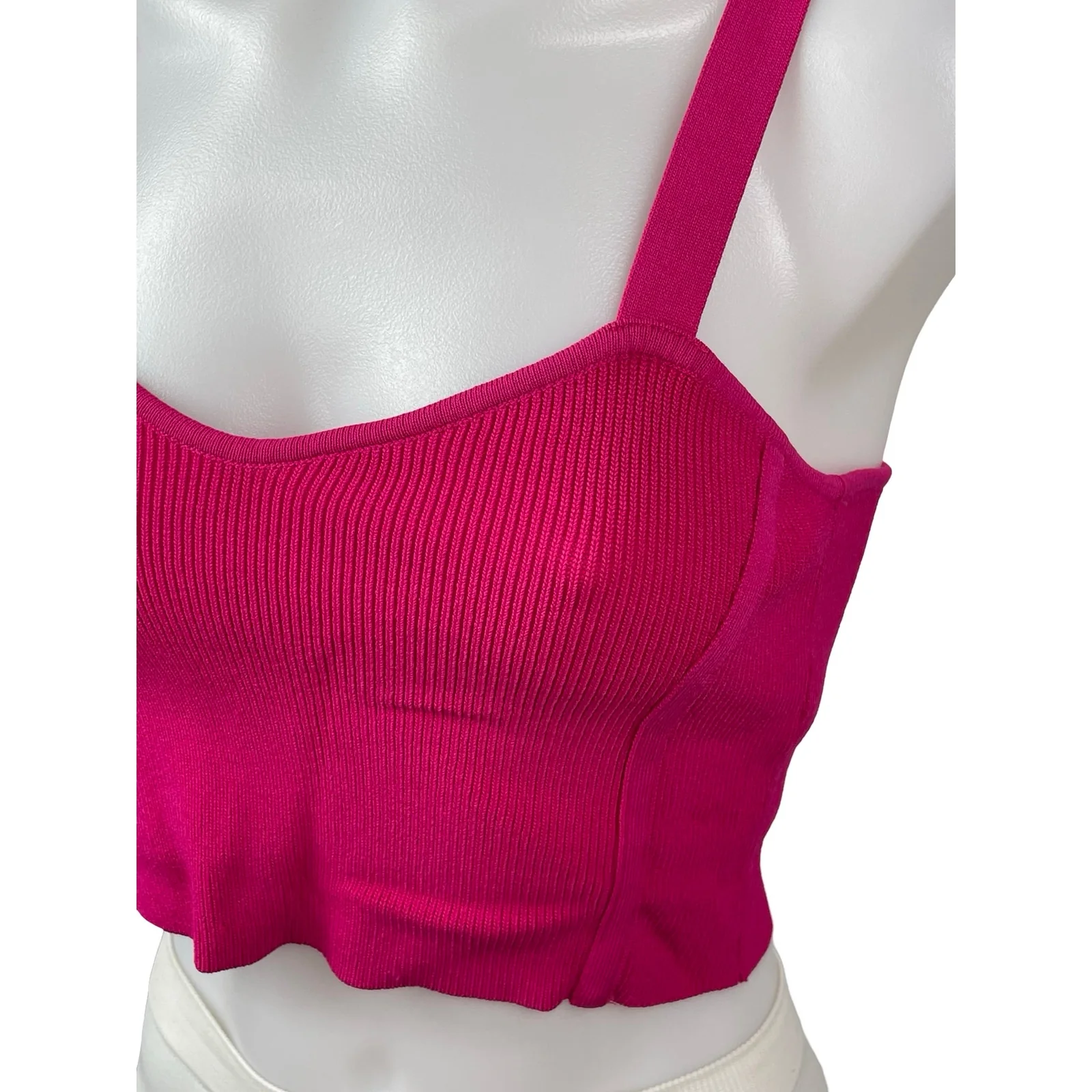 Zara Womens Pink Ribbed Sleeveless Sweetheart Neck Crop Cami Camisole Tank Top S - Image 3