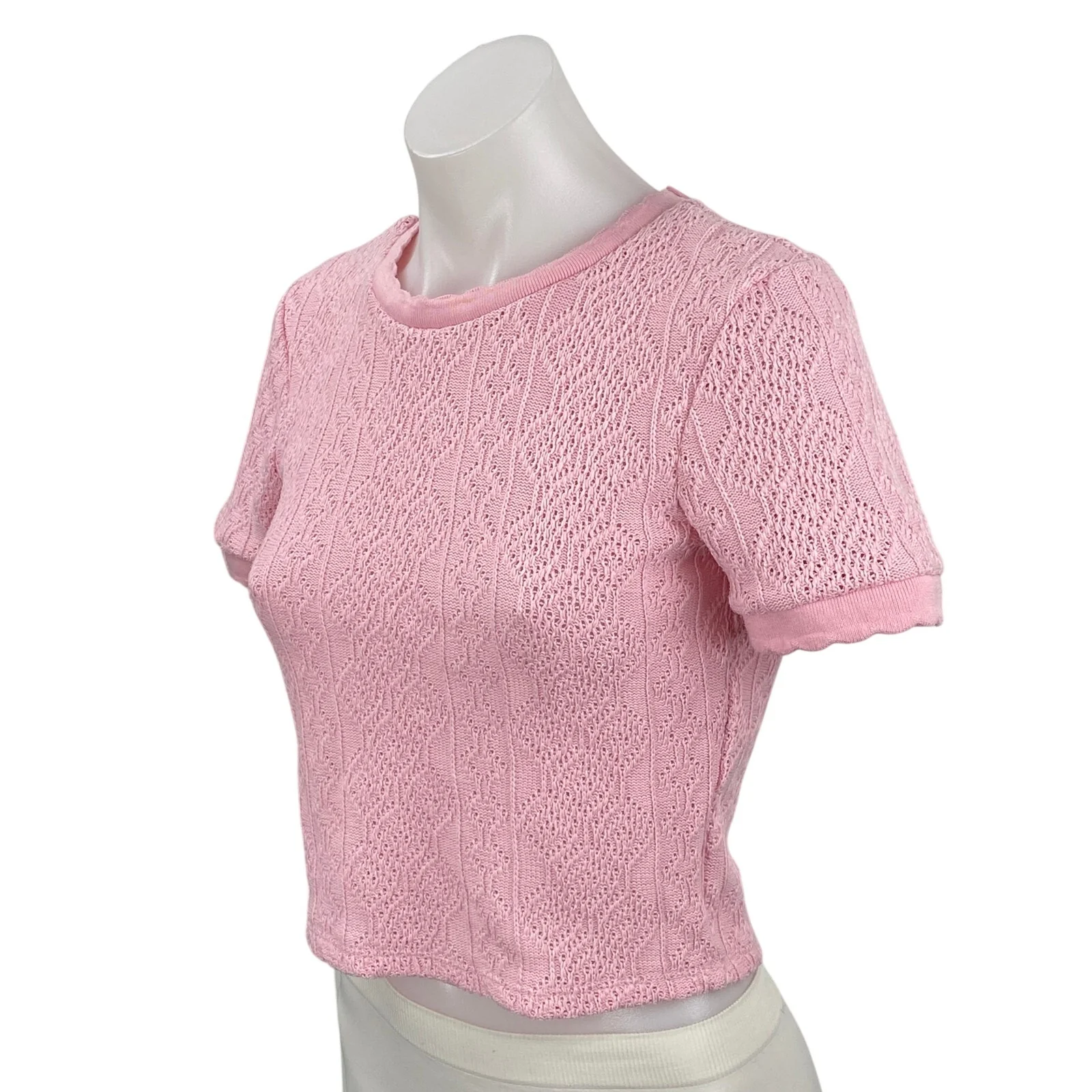Zara Women's Pink Short Sleeve Crew Neck Knit Sweater T Shirt Tee Top Size S - Image 3