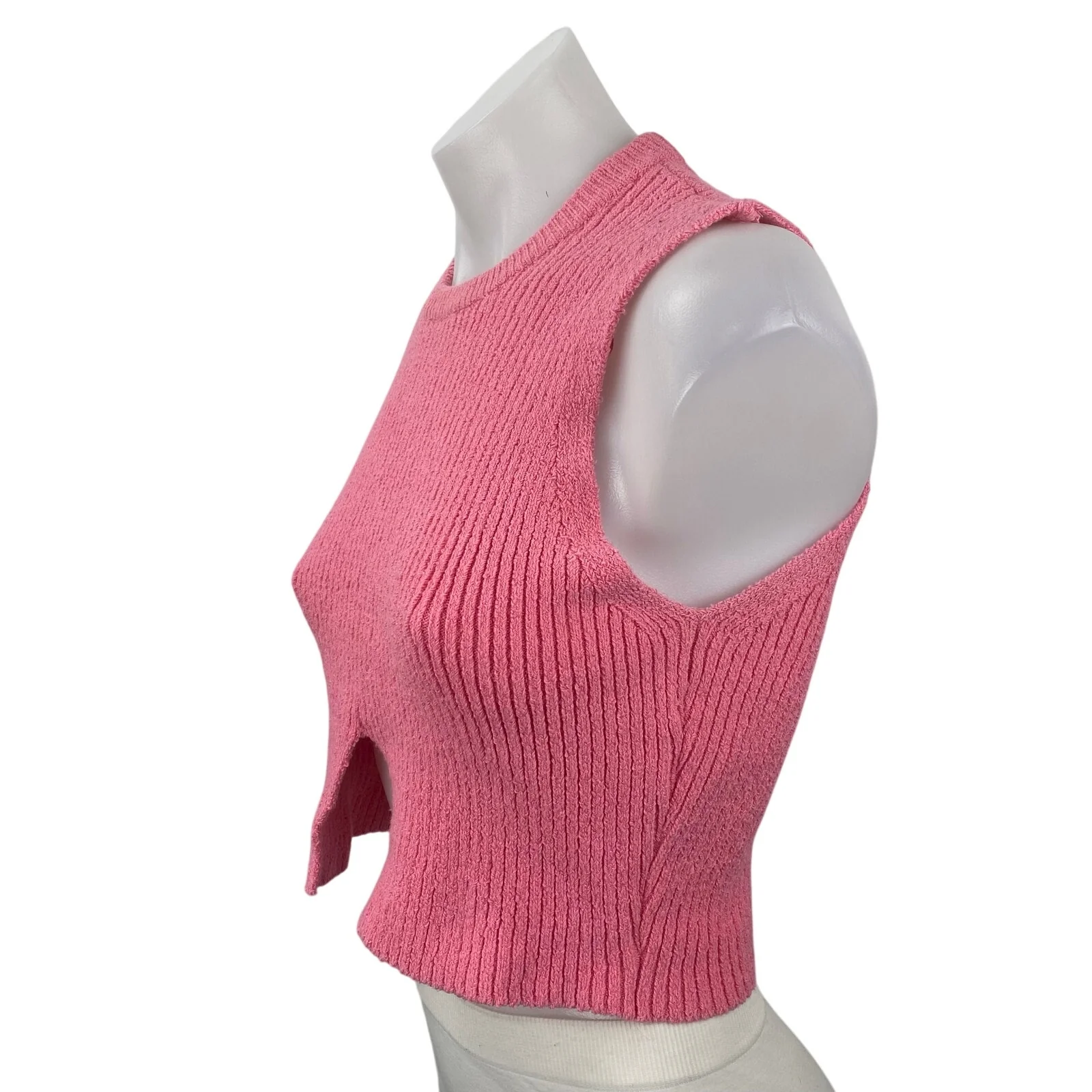 Zara Women's Pink Slit Split Ribbed Knit High Neck Sleeveless Sweater Vest Top S - Image 3