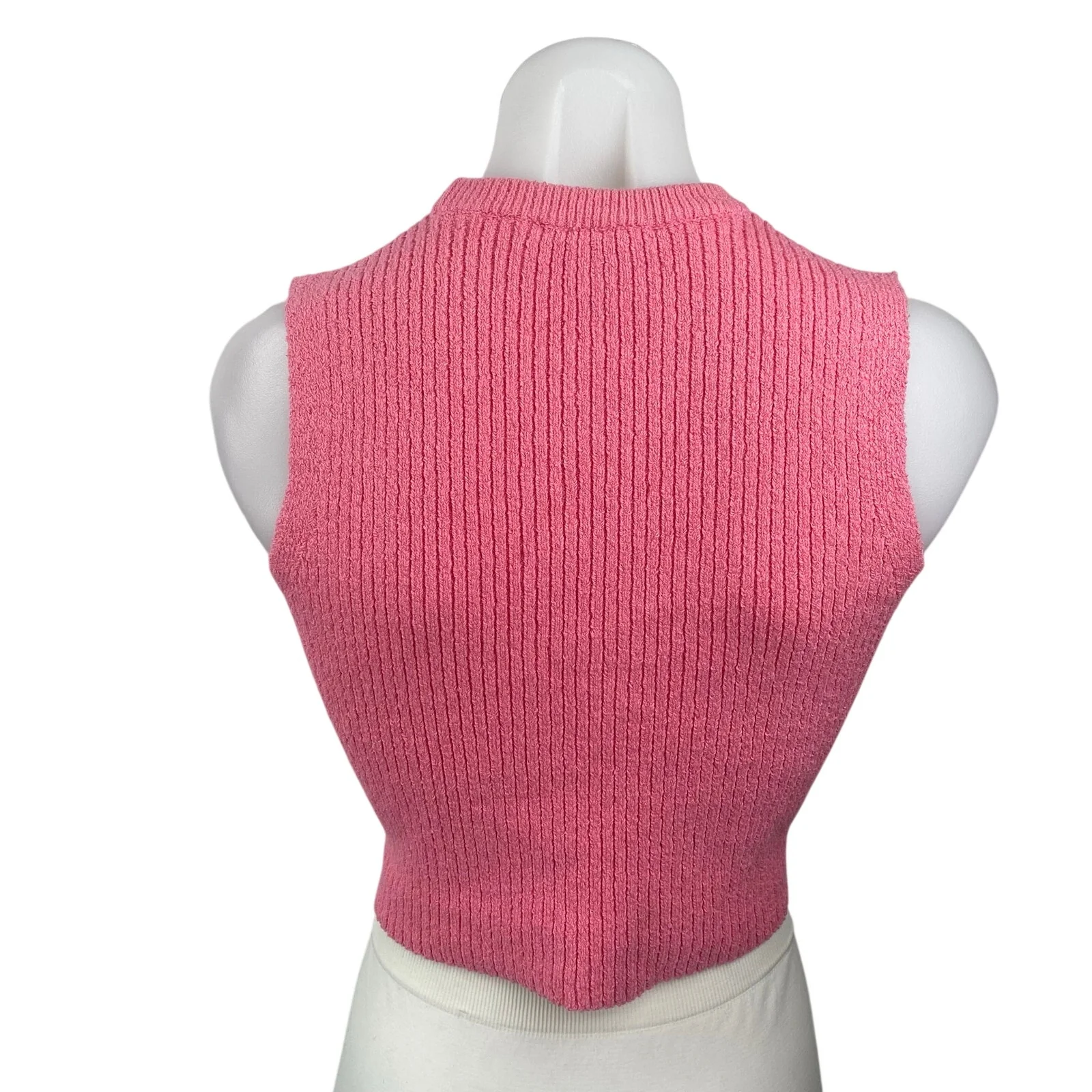 Zara Women's Pink Slit Split Ribbed Knit High Neck Sleeveless Sweater Vest Top S - Image 4