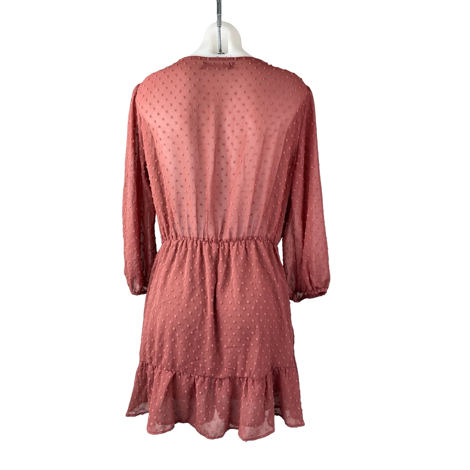 Zara Womens Pink Swiss Dot Long Sleeve Faux Wrap Ruffle Romper Shorts Size  M - Image 5