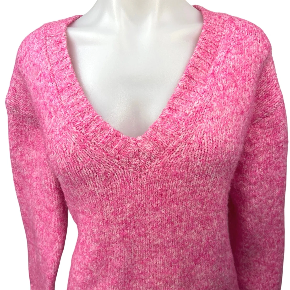 Zara Women's Pink Wool Alpaca Knitted V-neck Long Sleeve Pullover Sweater Top M - Image 3