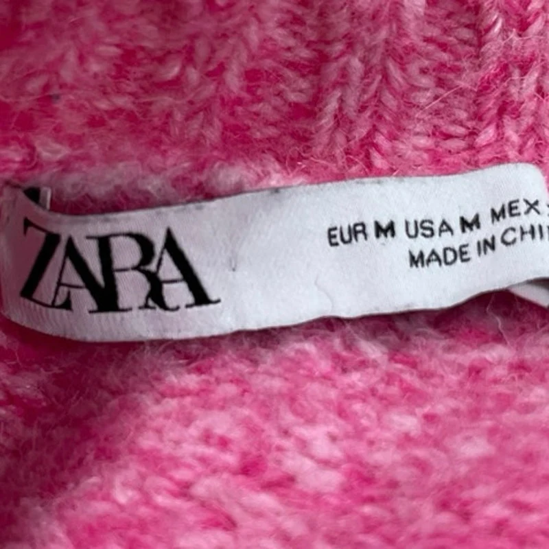 Zara Women's Pink Wool Alpaca Knitted V-neck Long Sleeve Pullover Sweater Top M - Image 4