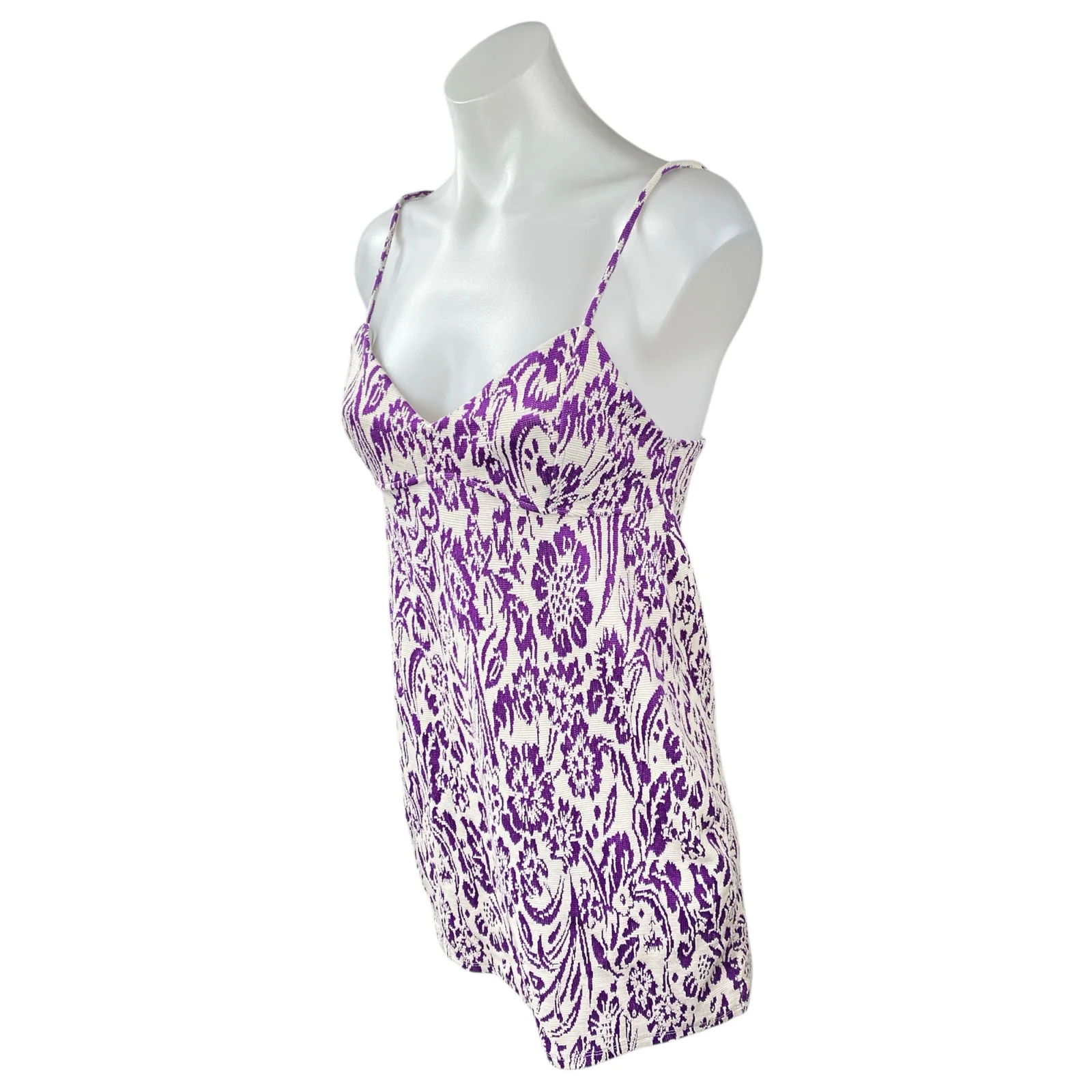 Zara Women's Purple Floral Paisley V Neck Sleeveless Mini Cami Tank Slip Dress M - Image 2