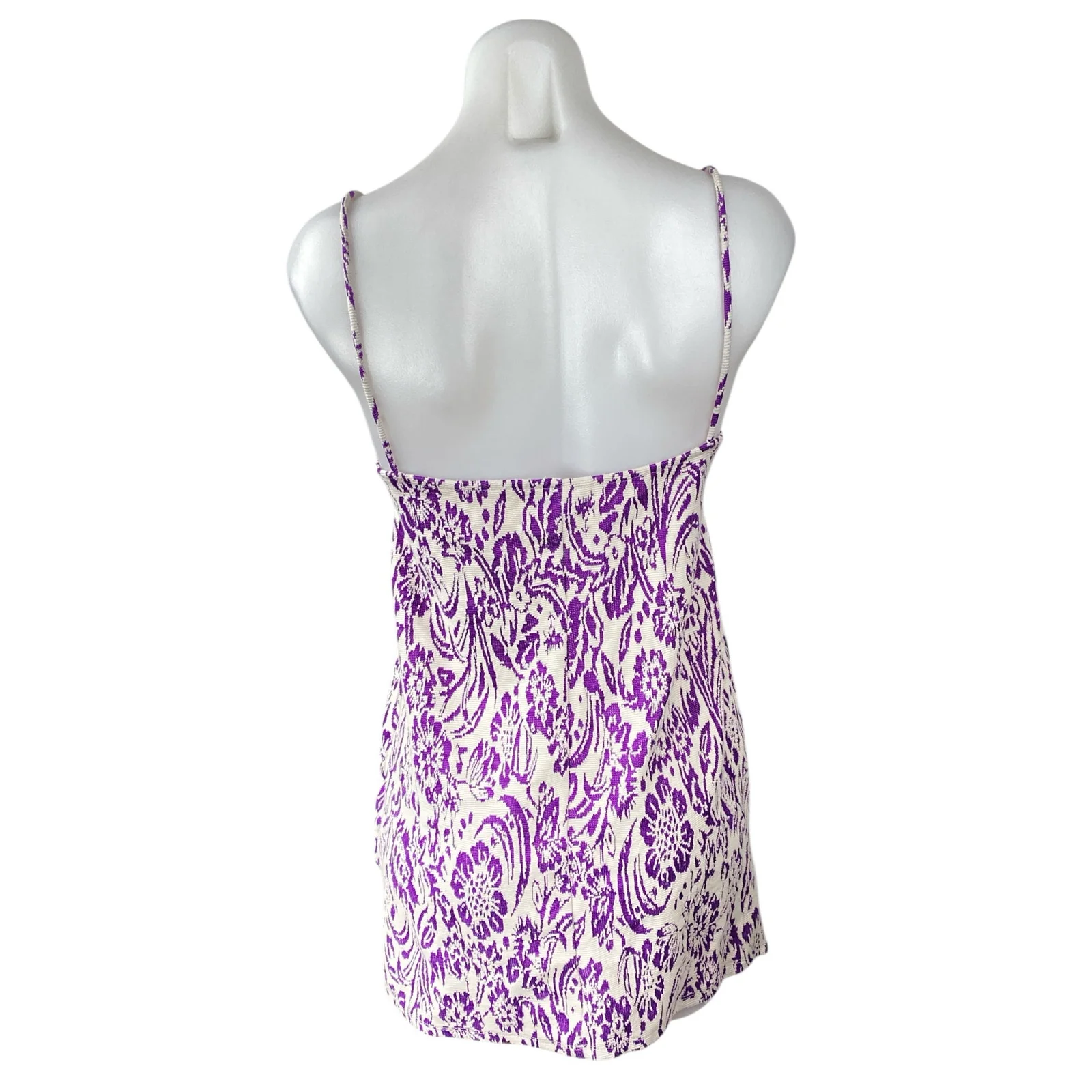 Zara Women's Purple Floral Paisley V Neck Sleeveless Mini Cami Tank Slip Dress M - Image 4