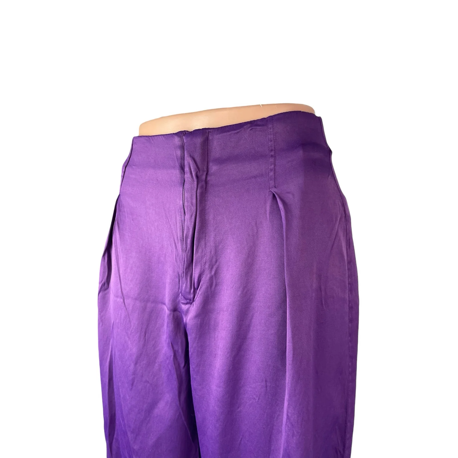 Zara Women's Purple High Rise Pleated Palazzo Wide Leg Trousers Dress Pants Sz M - Image 2