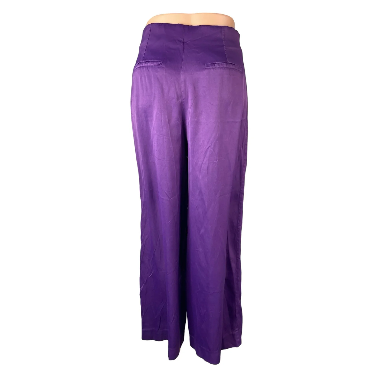 Zara Women's Purple High Rise Pleated Palazzo Wide Leg Trousers Dress Pants Sz M - Image 4
