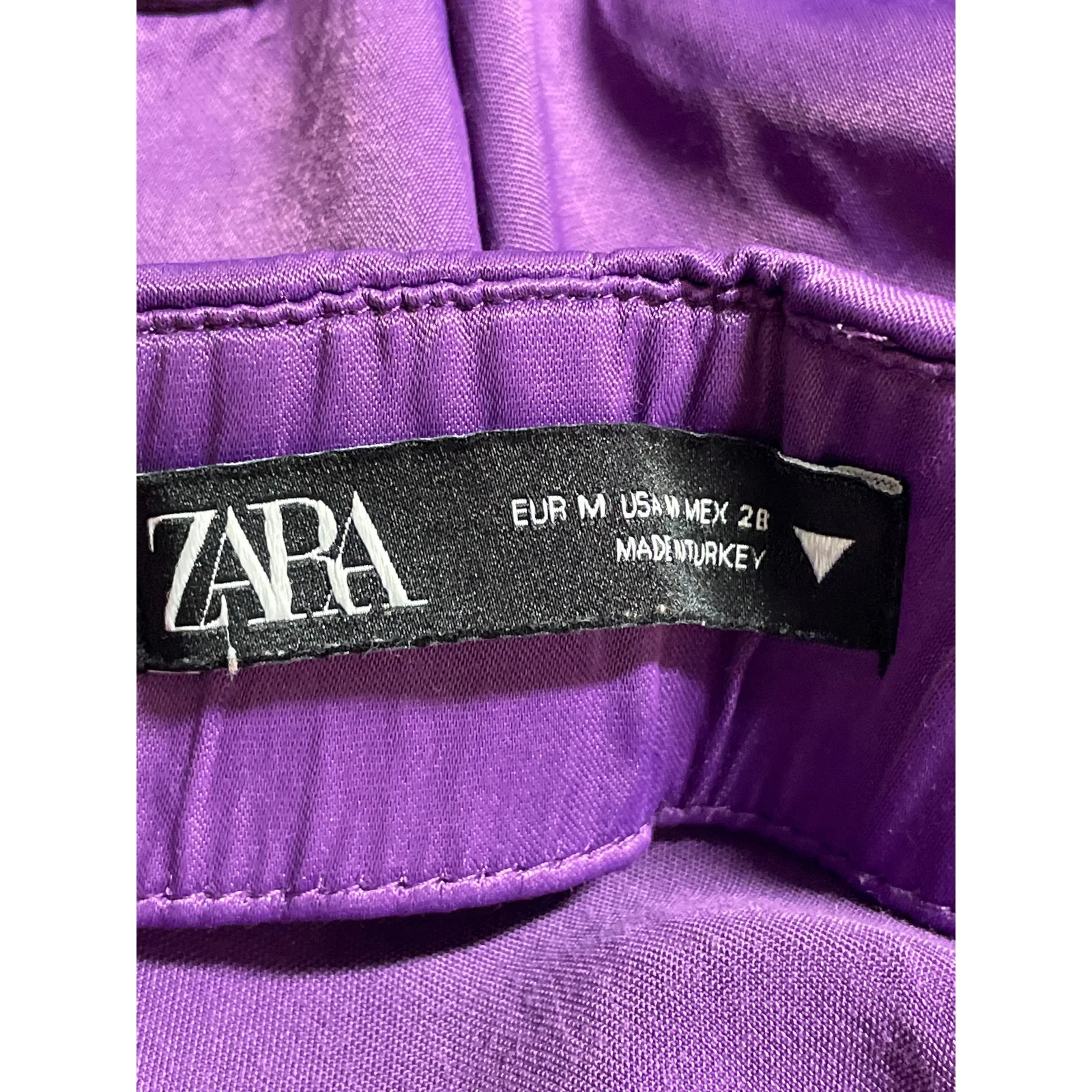 Zara Women's Purple High Rise Pleated Palazzo Wide Leg Trousers Dress Pants Sz M - Image 5