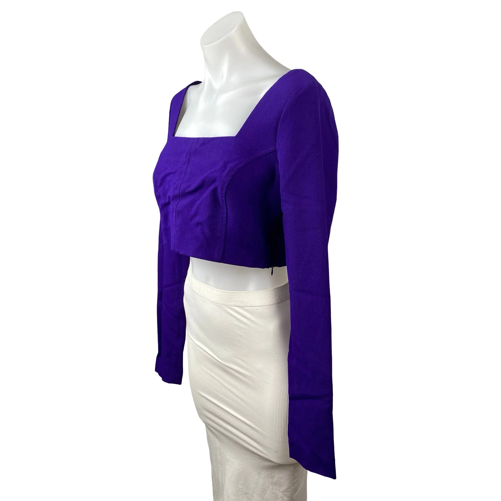 Zara Women's Purple Indigo Long Sleeve Square Neck Backless Crop Top Size M - Image 3