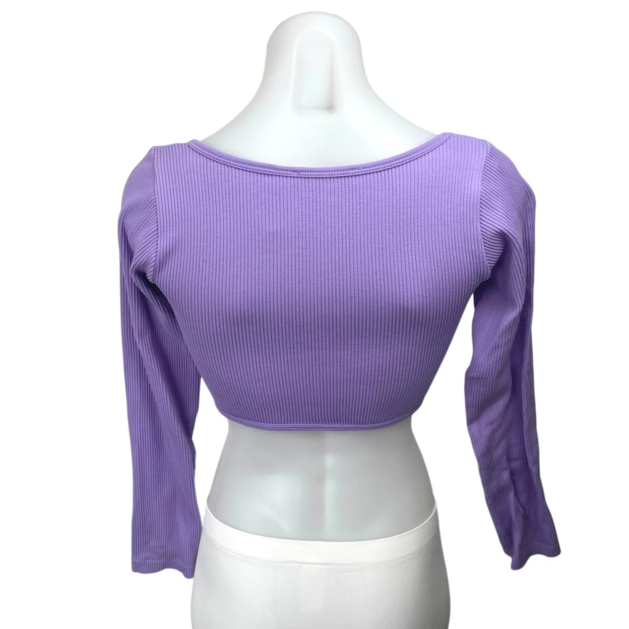 Zara Women's Purple Lavender Rib Knit Long Sleeve Pullover Crop Shirt Top M/L - Image 2