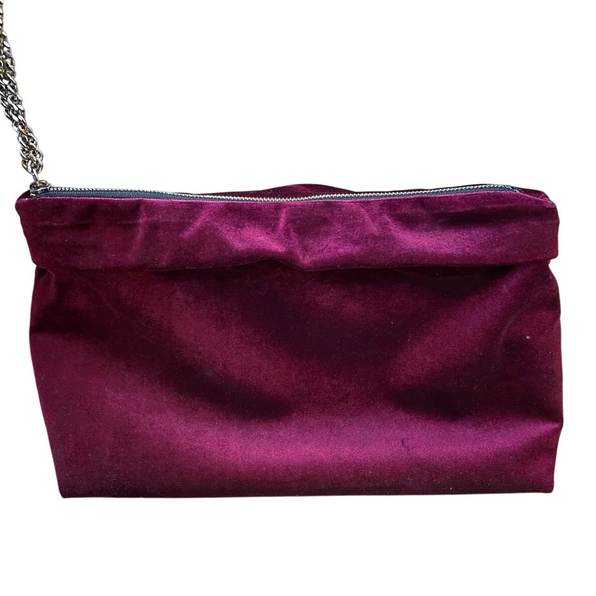 Zara Women's Purple Magenta Velvet Velour Cosmetic Pouch Purse Clutch Bag OS