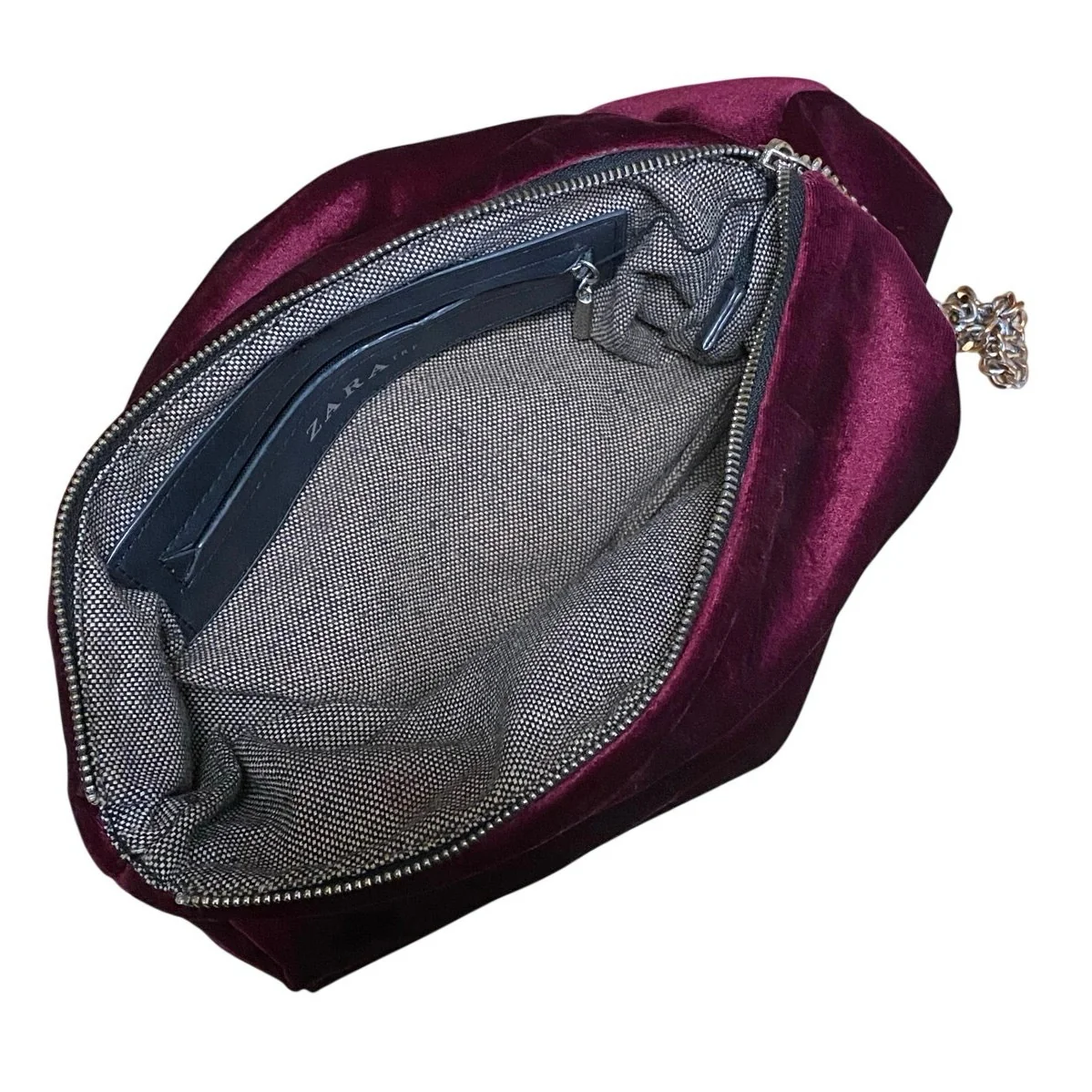 Zara Women's Purple Magenta Velvet Velour Cosmetic Pouch Purse Clutch Bag OS - Image 4