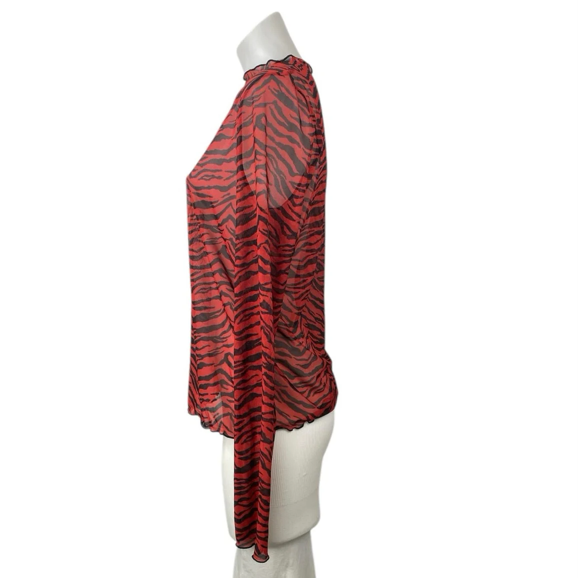 Zara Women's Red Black Zebra Animal Print Sheer Long Sleeve Blouse Top Size L - Image 2