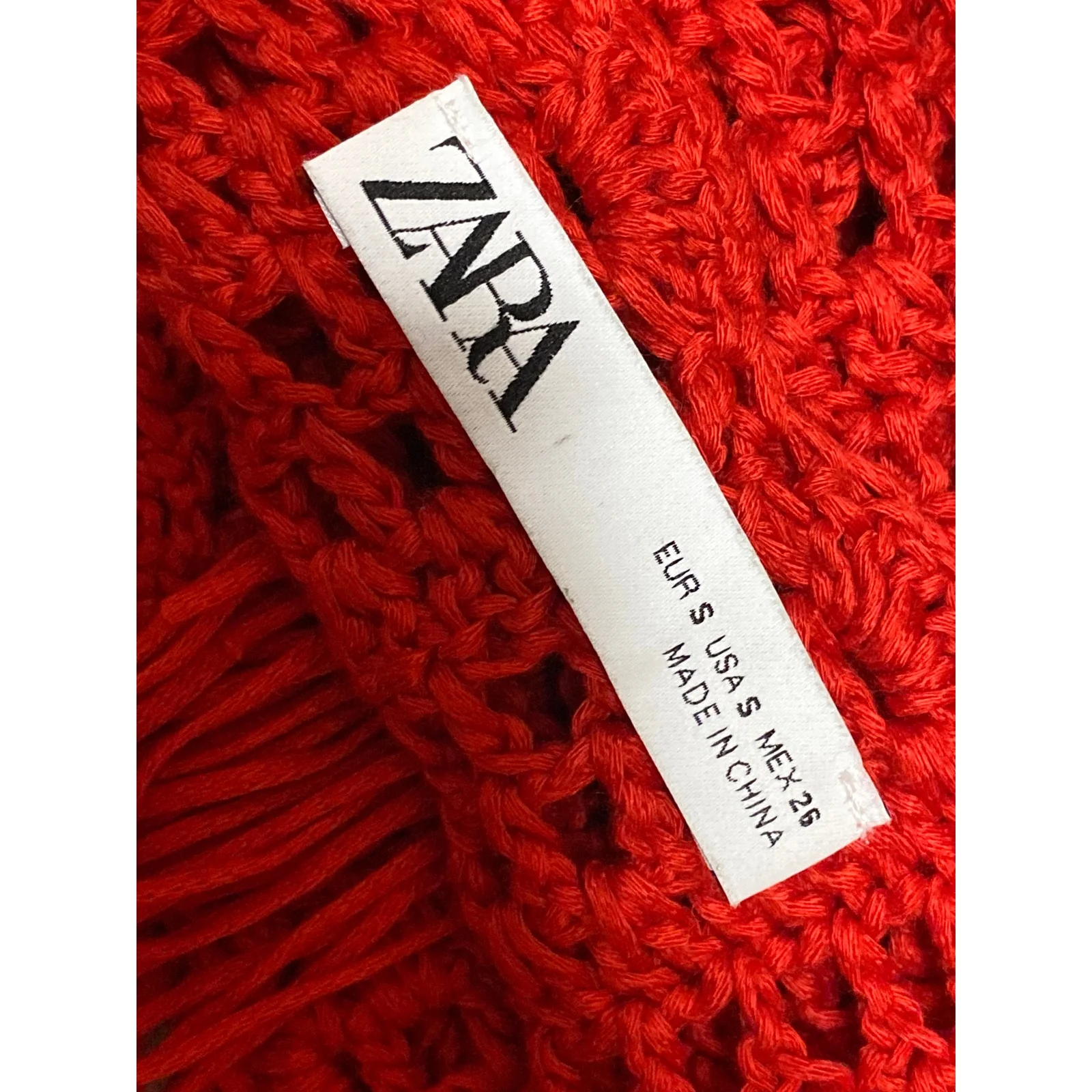 Zara Womens Red Crochet Open Knit Boho Sleeveless Fringe Cropped Tank Top Size S - Image 3