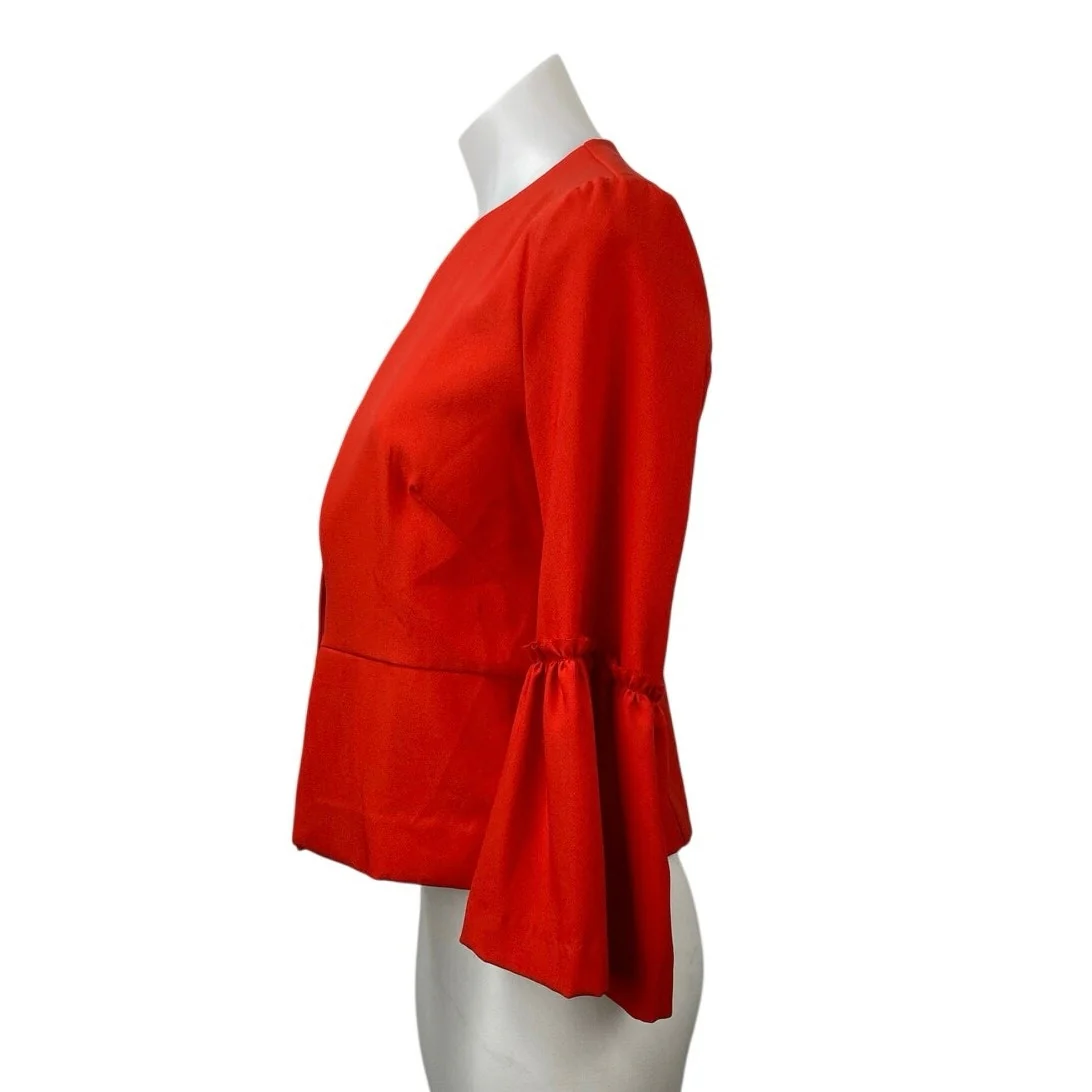 Zara Women's Red Open Front Ruffle Long Bell Sleeve Blazer Coat Jacket Size S - Image 2
