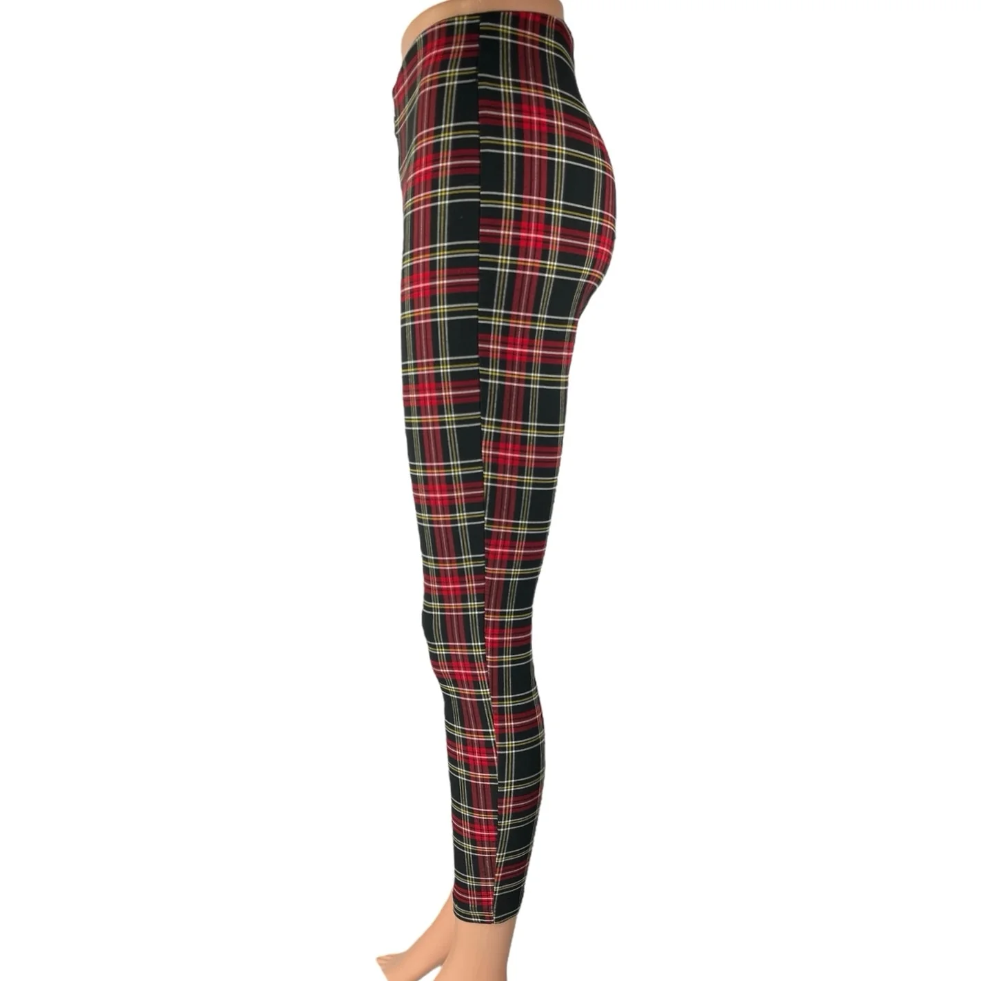 Zara Women's Red Plaid Checkered Zipper Front Skinny High Rise Legging Pants S - Image 2