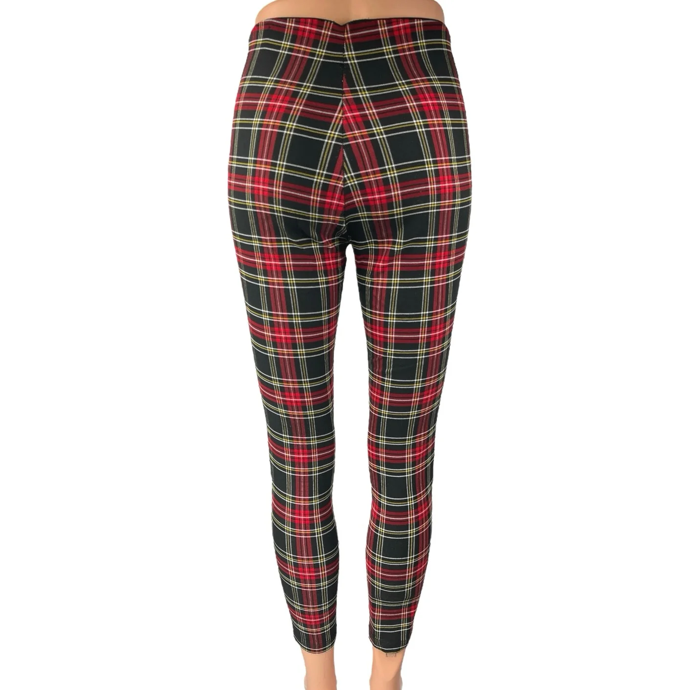 Zara Women's Red Plaid Checkered Zipper Front Skinny High Rise Legging Pants S - Image 3