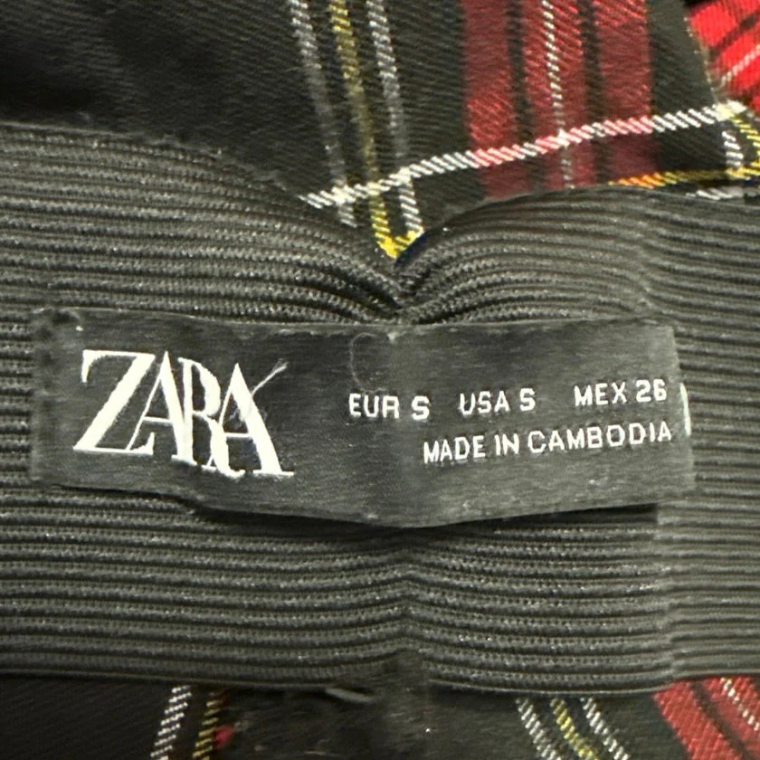 Zara Women's Red Plaid Checkered Zipper Front Skinny High Rise Legging Pants S - Image 5