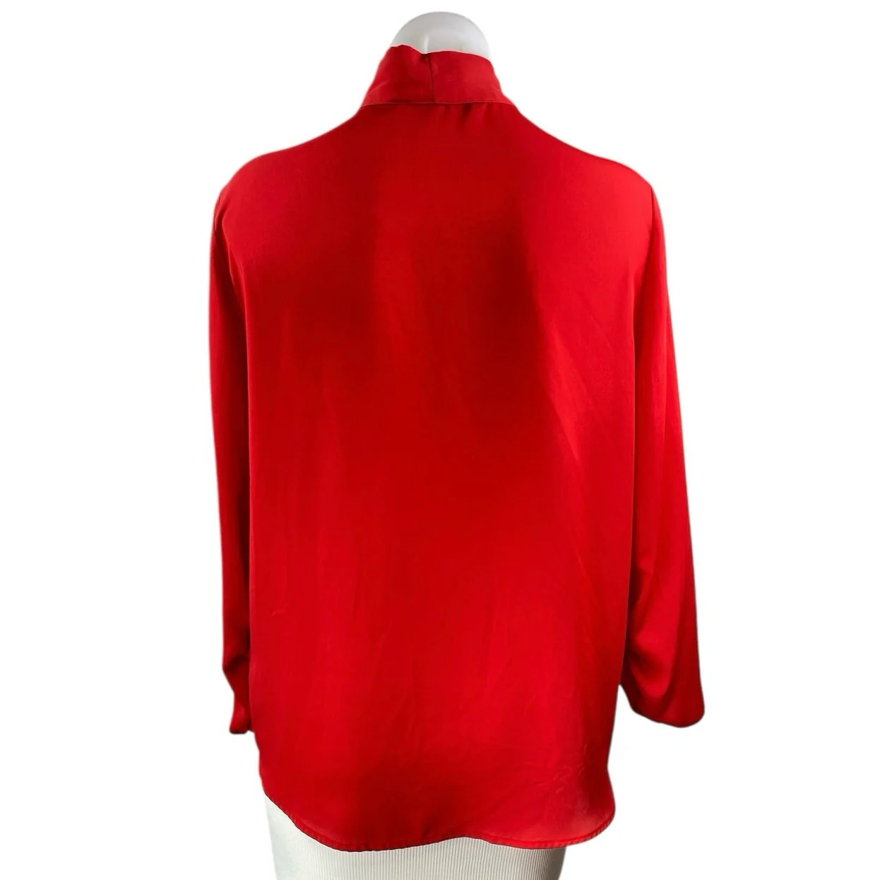 Zara Women's Red Tie Neck Long Puff Sleeve Button Career Shirt Blouse Top Size M - Image 2