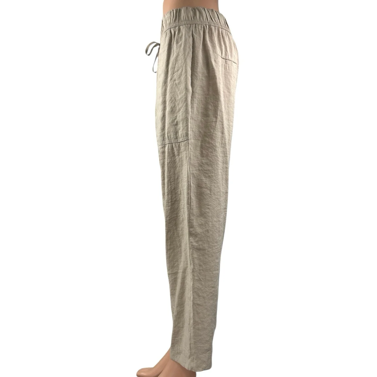 Zara Women's Tan High Elastic Waist Drawstring Straight Leg Trousers Pants Sz M - Image 2