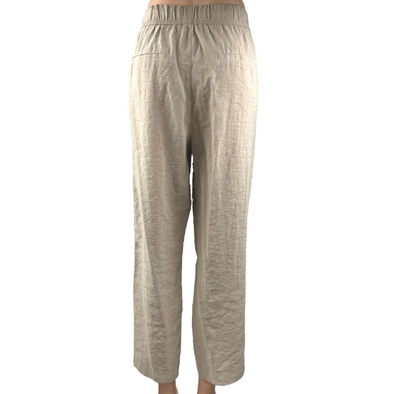 Zara Women's Tan High Elastic Waist Drawstring Straight Leg Trousers Pants Sz M - Image 3