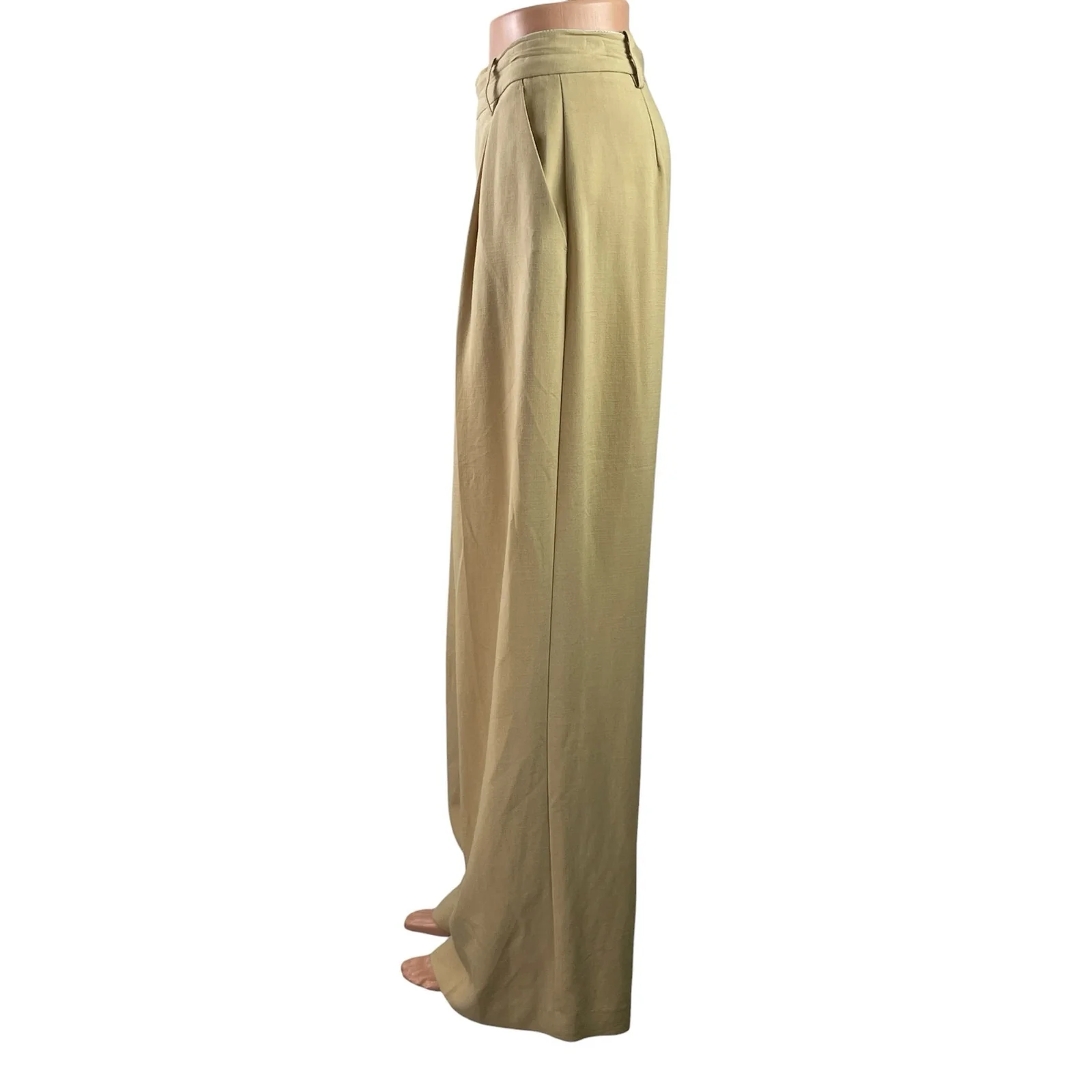 Zara Women's Tan High Rise Pleated Wide Leg Baggy Work Trousers Pants Size M - Image 2