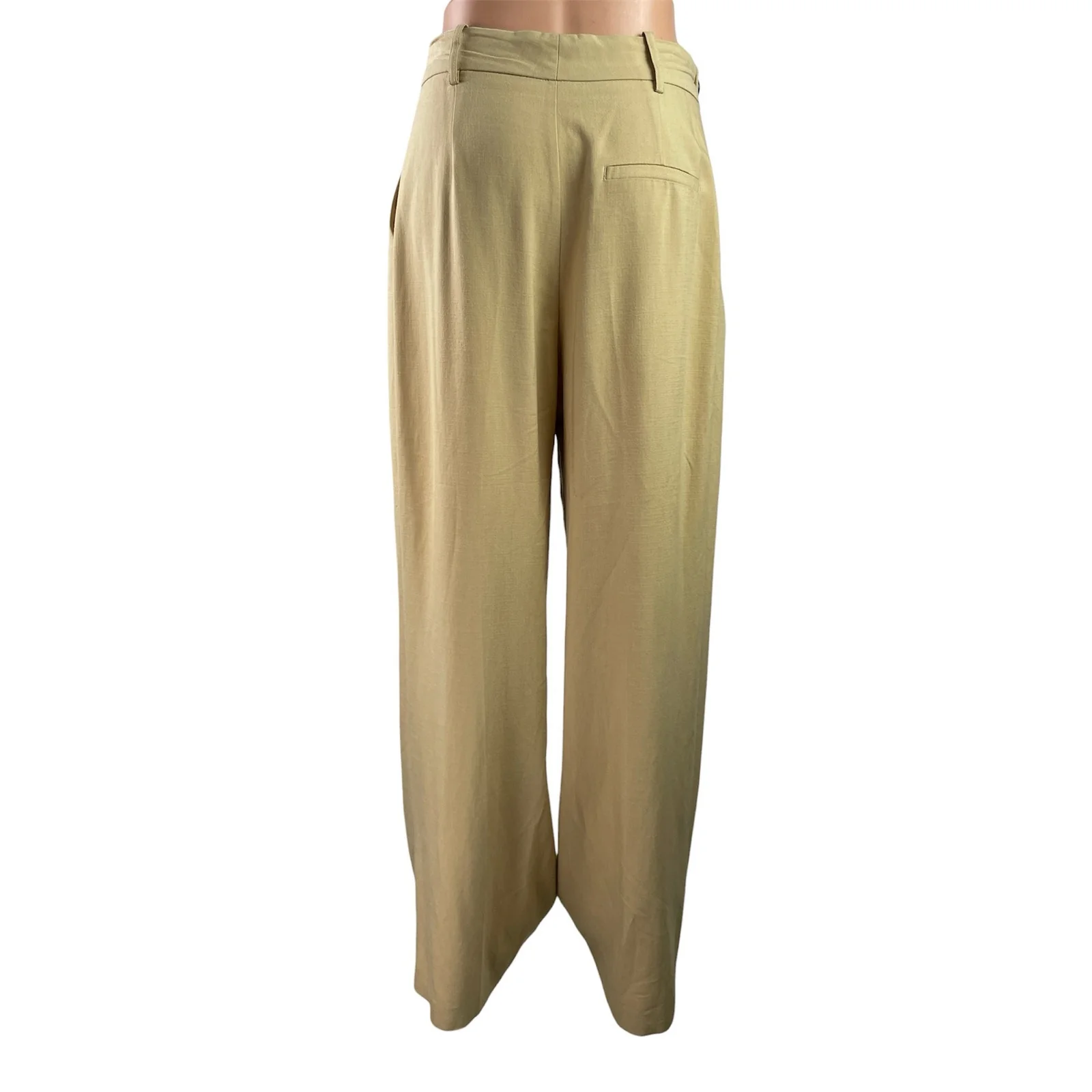Zara Women's Tan High Rise Pleated Wide Leg Baggy Work Trousers Pants Size M - Image 3