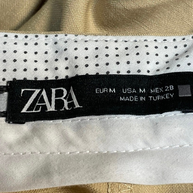 Zara Women's Tan High Rise Pleated Wide Leg Baggy Work Trousers Pants Size M - Image 4