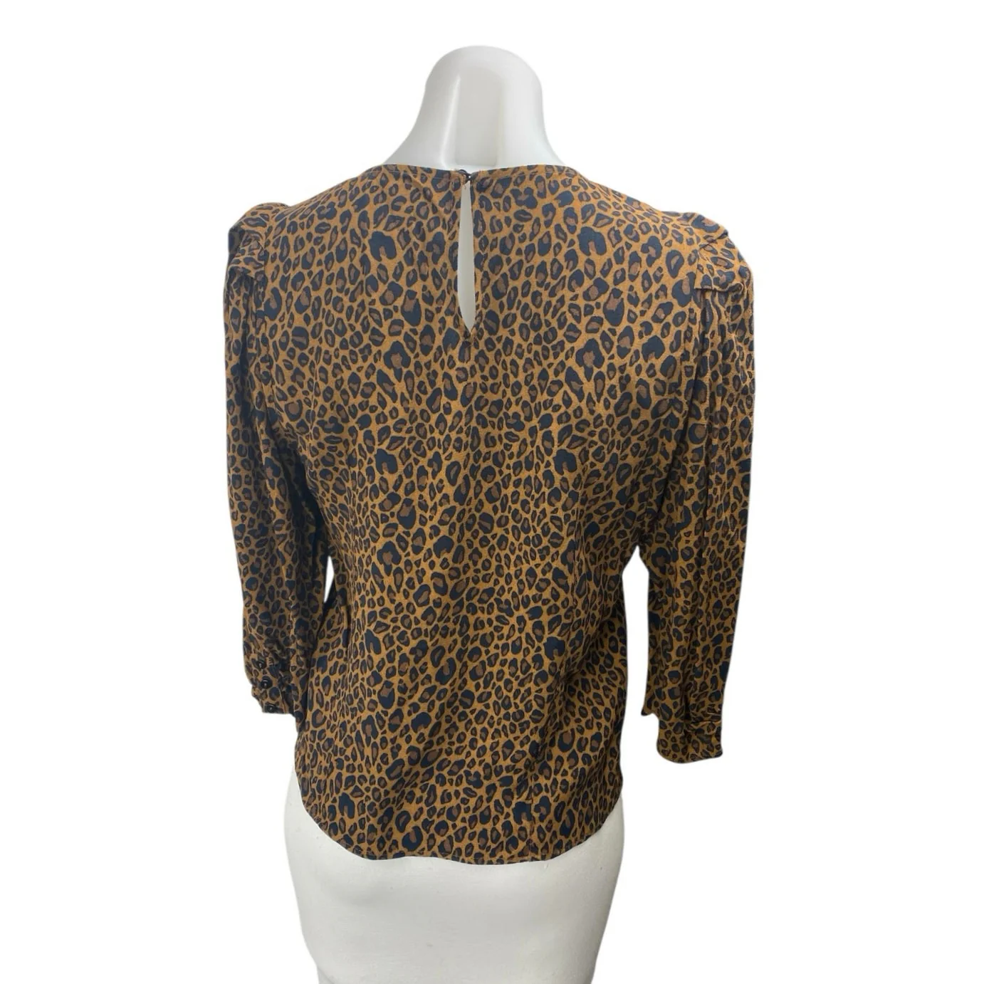 Zara Women's Tan Leopard Animal Long Puff Sleeve Pleated Blouse Top Size XS - Image 2