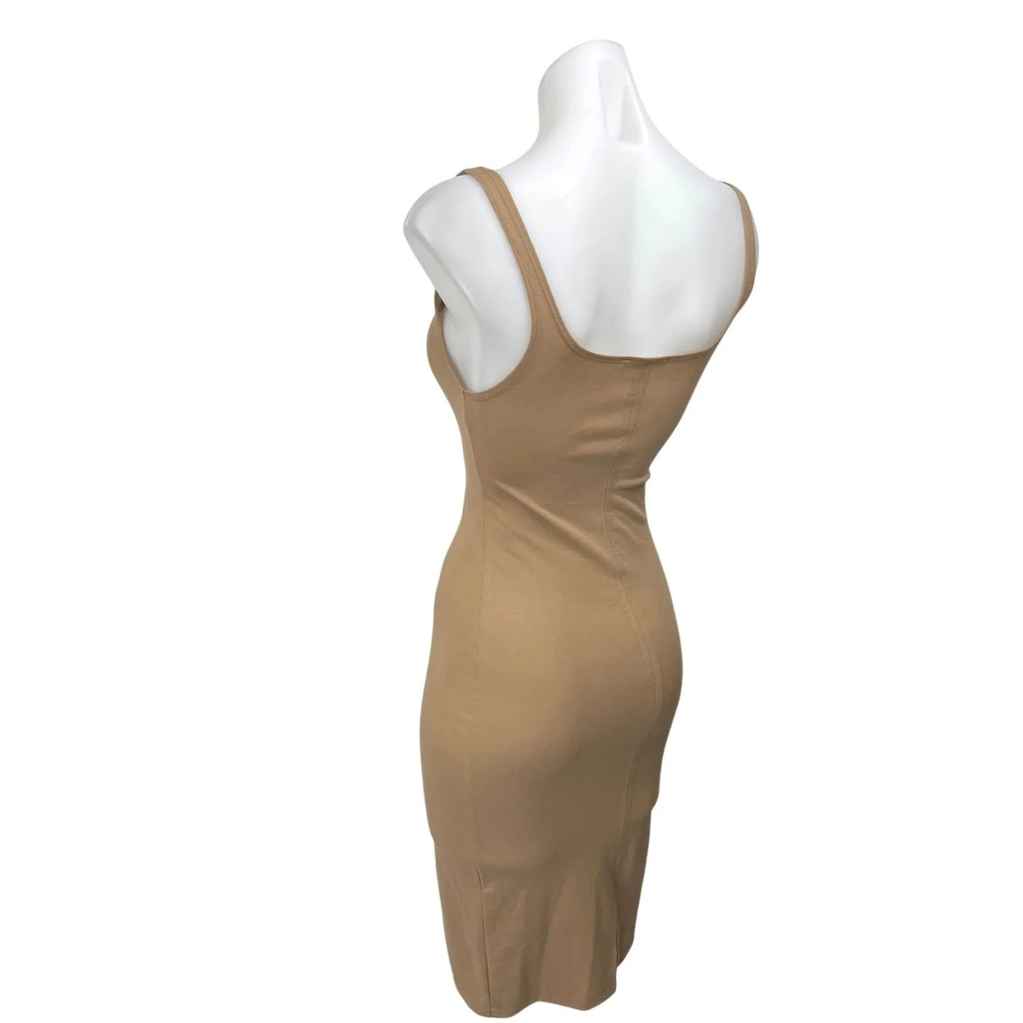 Zara Women's Tan Sleeveless Square Neck Stretch Midi Tank Bodycon Dress Size S - Image 2