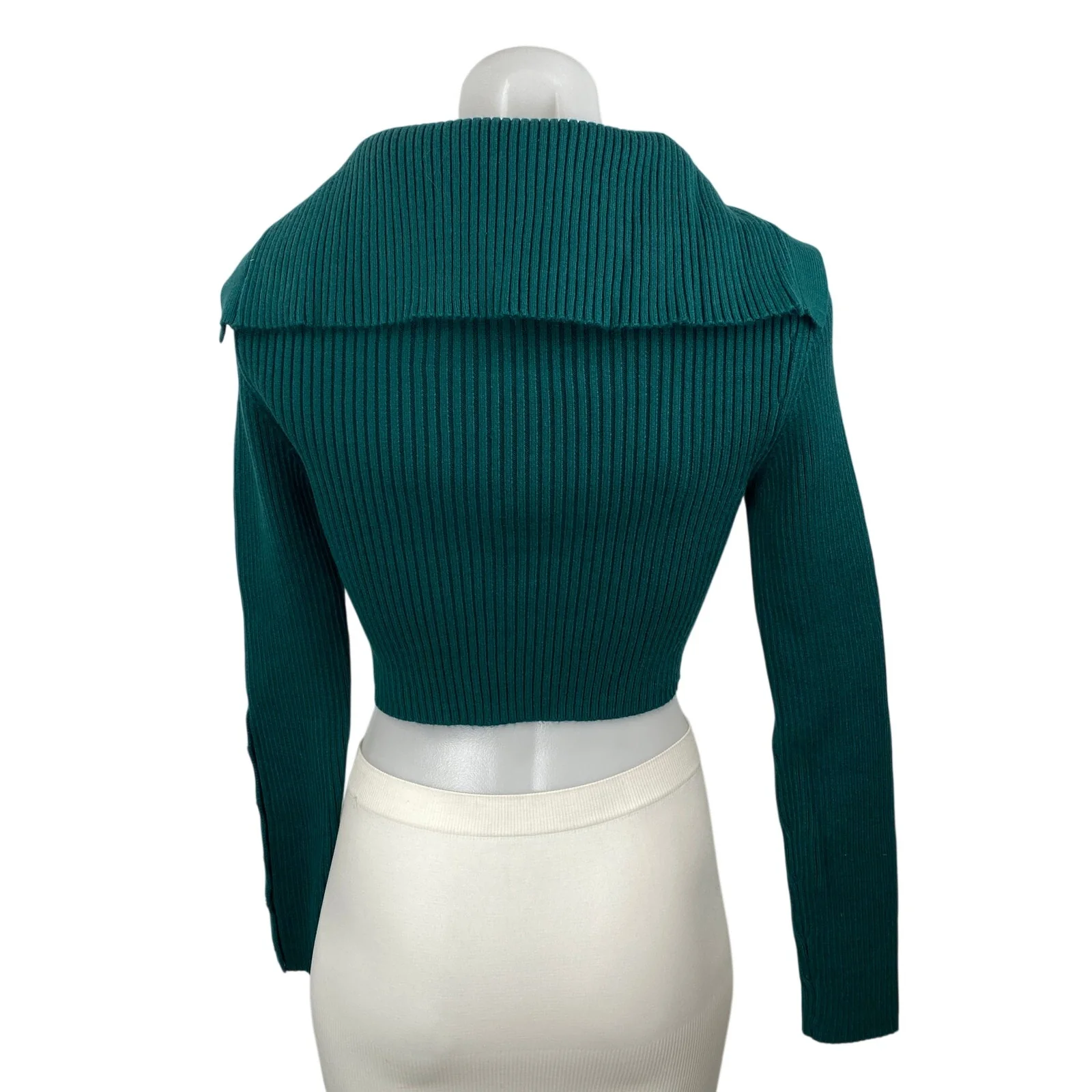 Zara Women's Teal Blue Ribbed Knit Long Sleeve Henley Sweater Crop Top Size S - Image 3