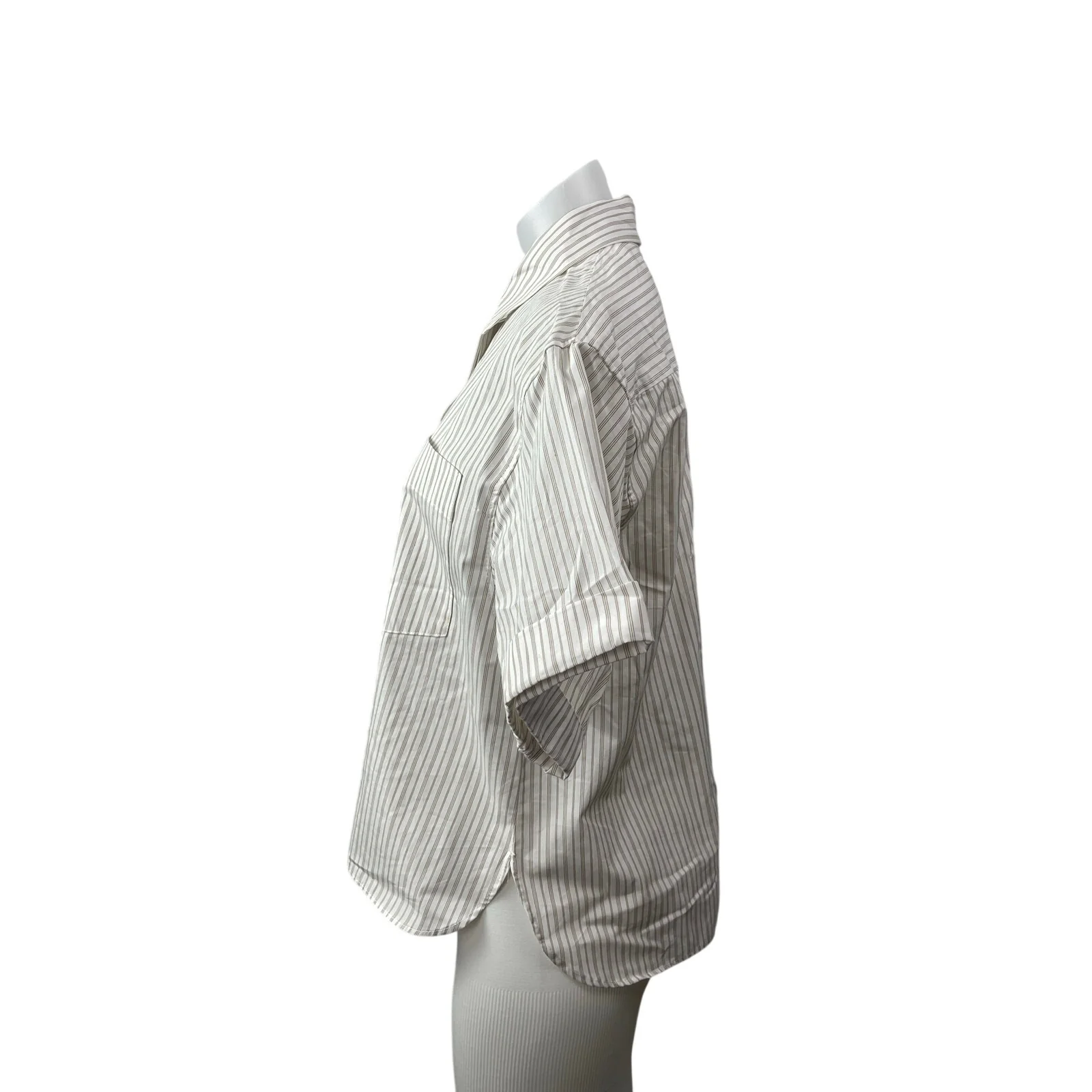 Zara Women's White Beige Striped Short Sleeve Pocket Button Down Shirt Top Sz XS - Image 4