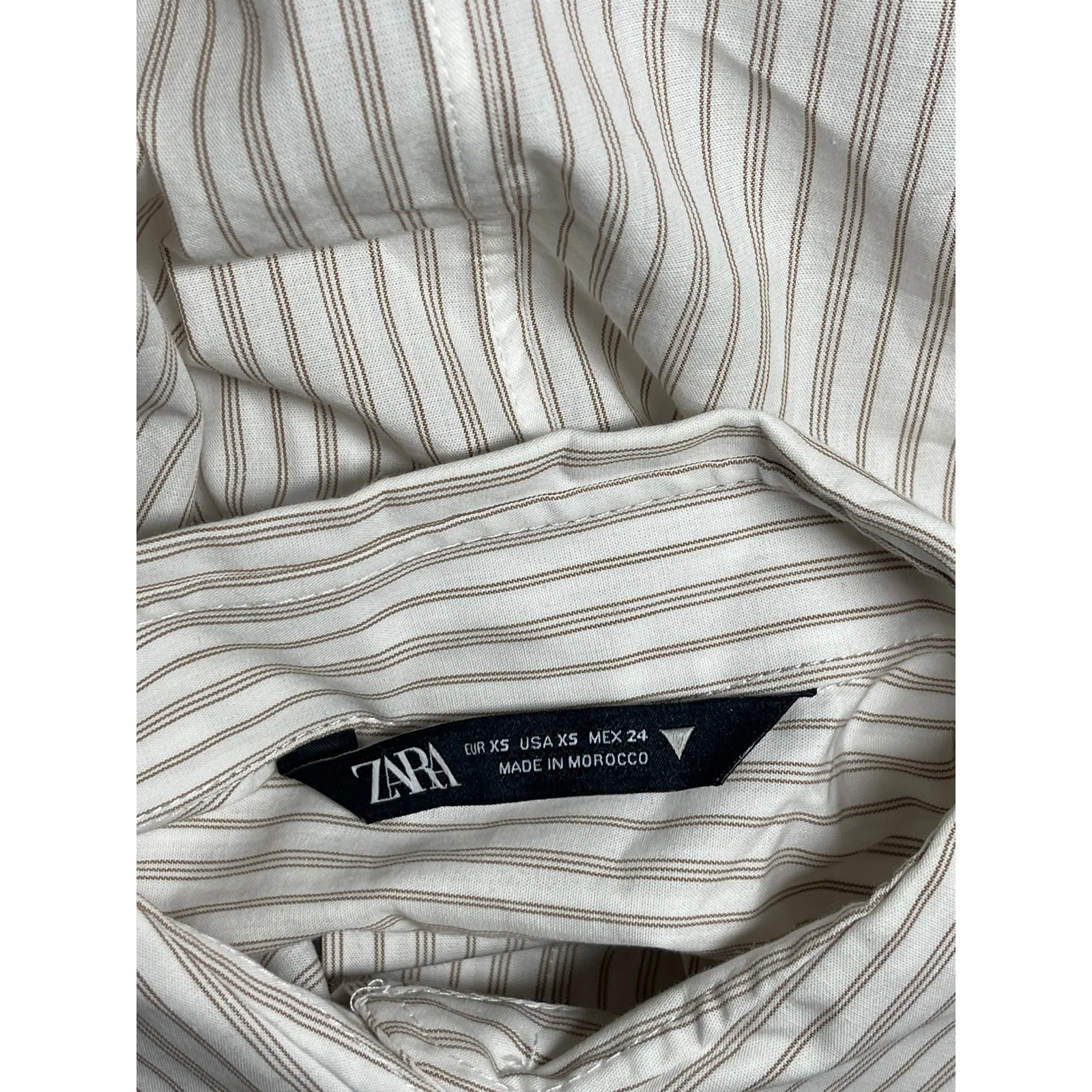 Zara Women's White Beige Striped Short Sleeve Pocket Button Down Shirt Top Sz XS - Image 6