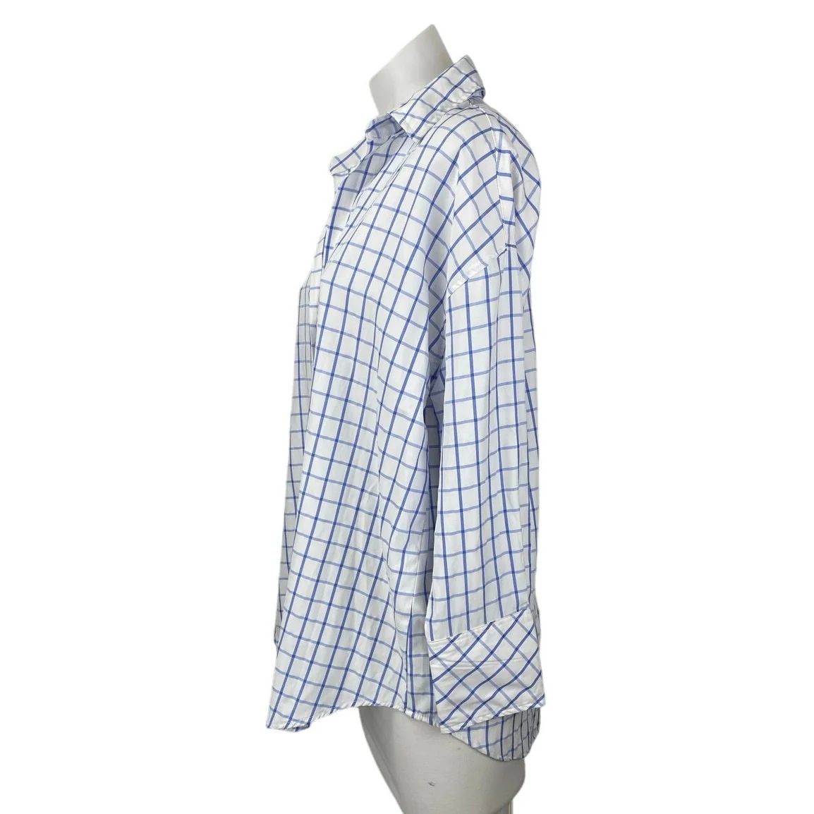Zara Women's White Blue Checkered Long Sleeve Button Up Oversized Shirt Top XS - Image 2