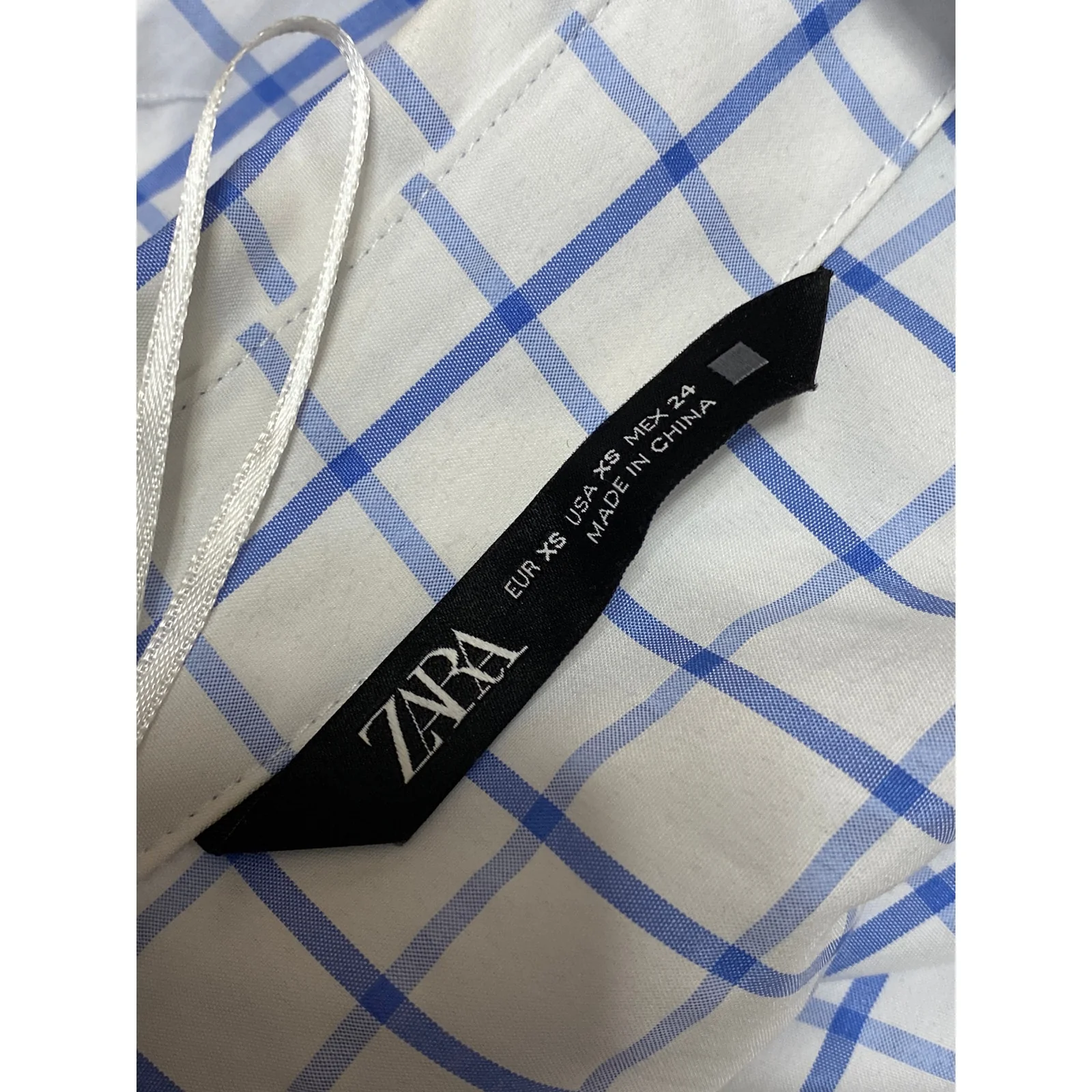Zara Women's White Blue Checkered Long Sleeve Button Up Oversized Shirt Top XS - Image 4