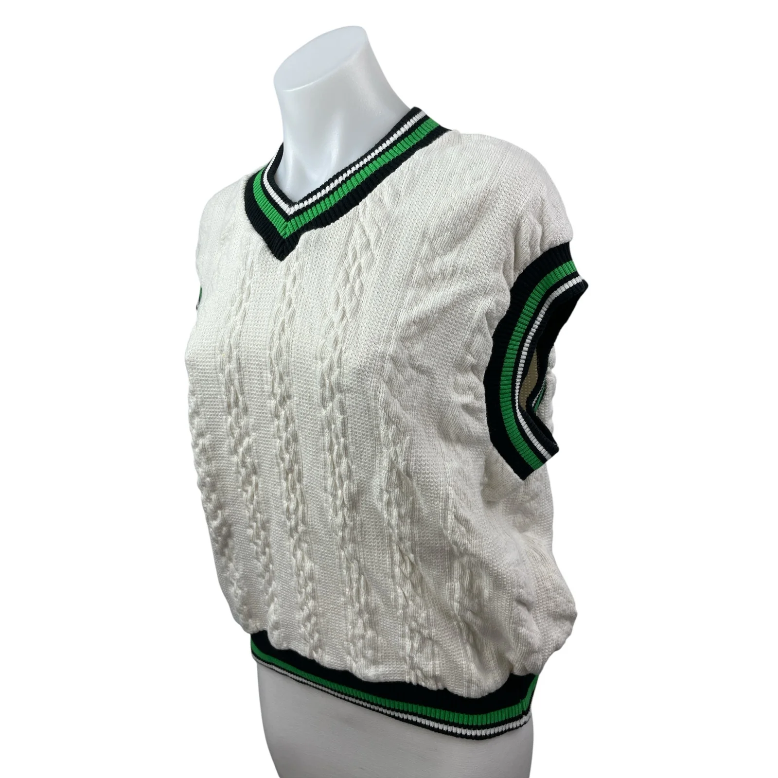 Zara Womens White Cable Knit V Neck Sleeveless Cricket Tennis Sweater Vest Top M - Image 2