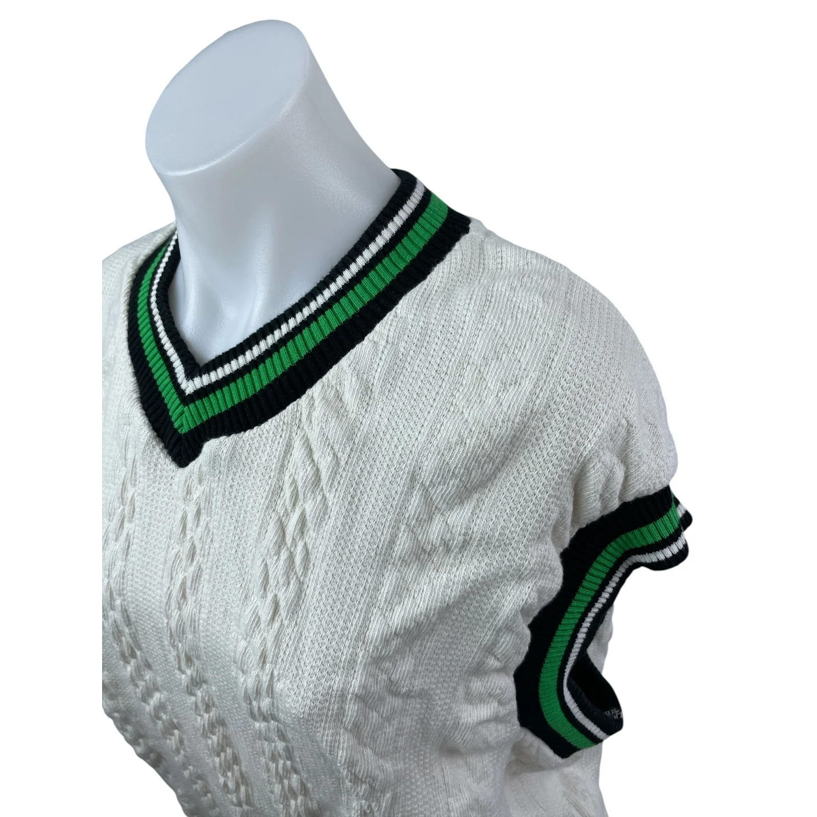 Zara Womens White Cable Knit V Neck Sleeveless Cricket Tennis Sweater Vest Top M - Image 3